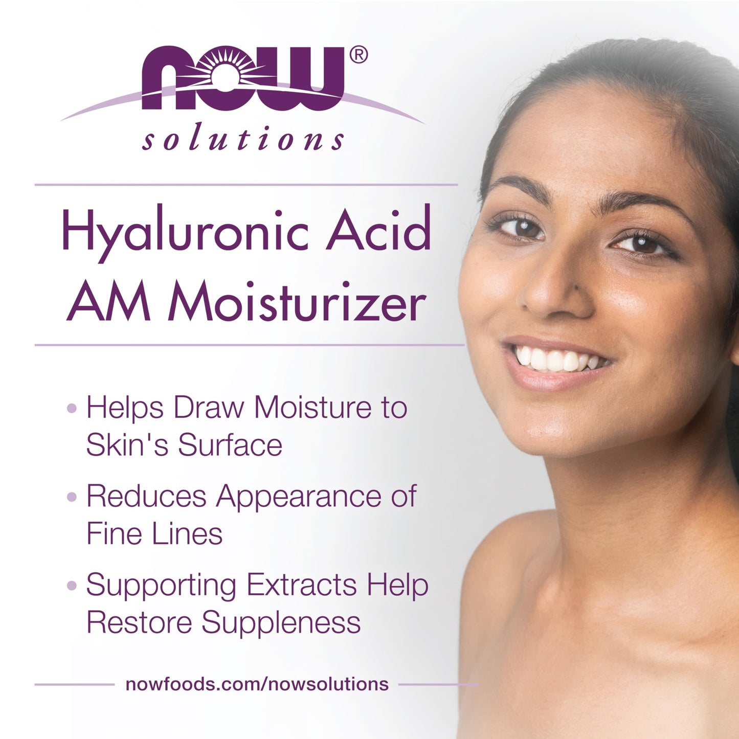NOW Foods Solutions, Hyaluronic Acid Moisturizer, Smoothing and Toning, Rehydrating to Start Your Day, 2-Ounce