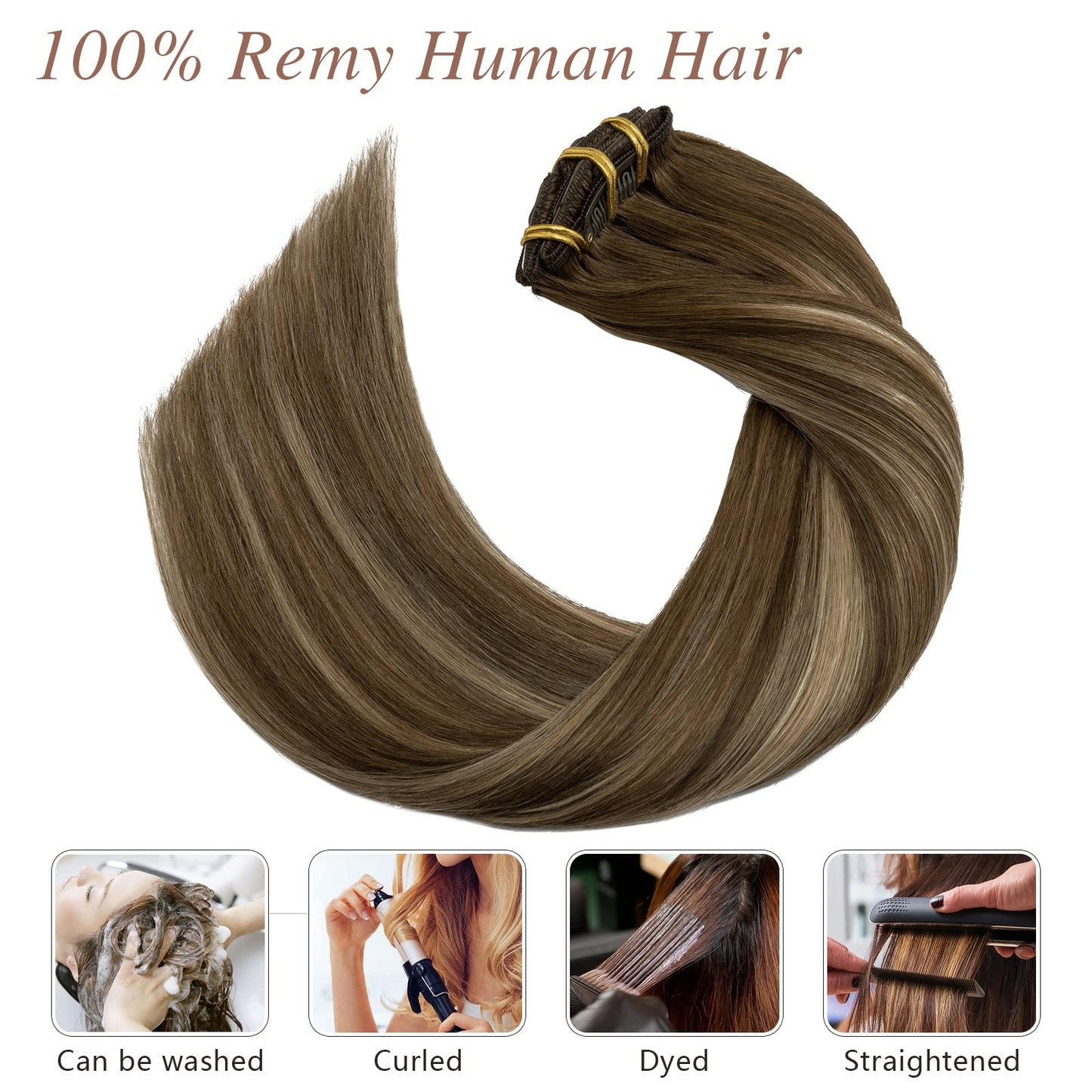SEGO Hair Extensions Clip In Extensions Real Human Hair Seamless Balayage Clip in Hair Extensions Double Weft For Women Natural Straight 14/16/18/20/22″ 7PCS 120g