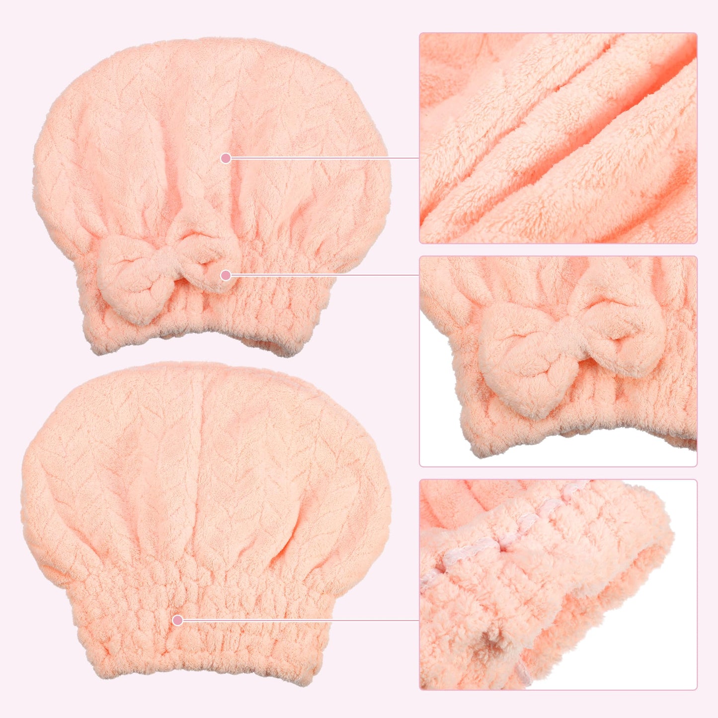 VOCOSTE Diamond Shape Hair Drying Towel Dry Cap, Quick Drying, Lightweight Strong Absorbent, for After Bath Drying Hair, Pink