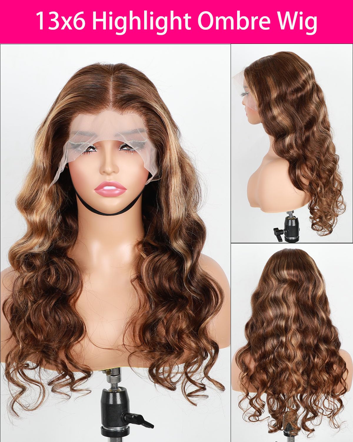 Vshow Highlight Ombre Lace Front Wig Human Hair Honey Blonde HD Lace Frontal Wigs Human Hair 180 Density 13x6 Body Wave Lace Front Wigs Human Hair Pre Plucked for Women 22Inch