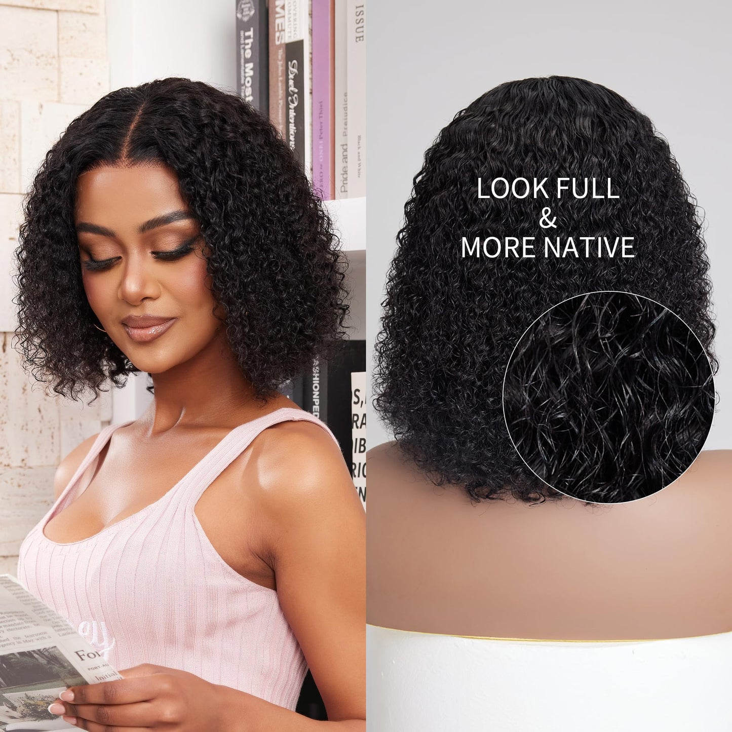 SwaaVee 5x5 Short Deep Wave Lace Front Wigs Human Hair 180 Density Deep Wave Frontal Wigs HD Lace 10 Inch Short Curly Bob Wigs for Black Women Curly Lace Front Wig 100% Human Hair