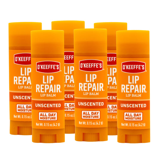 O'Keeffe's Unscented Lip Repair Lip Balm for Dry, Cracked Lips, Stick, (Pack of 6)