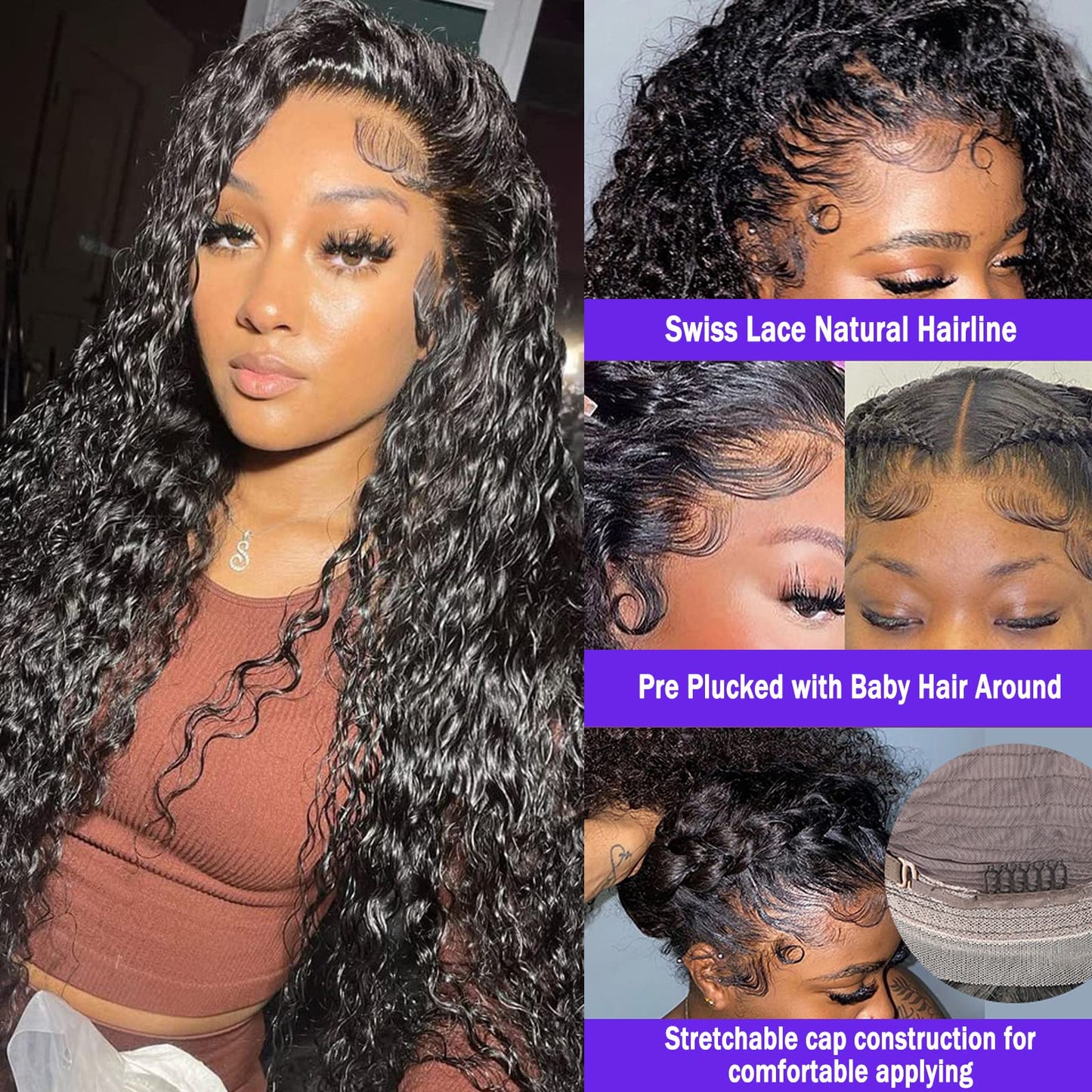 ONECHULY Water Wave Lace Front Wigs Human Hair 180% Density Pre Plucked with Baby Hair 13x4 Hd Transparent Water Wave Lace Frontal Wigs 22Inch Wear and go Glueless Wet and Wavy Wig for Women