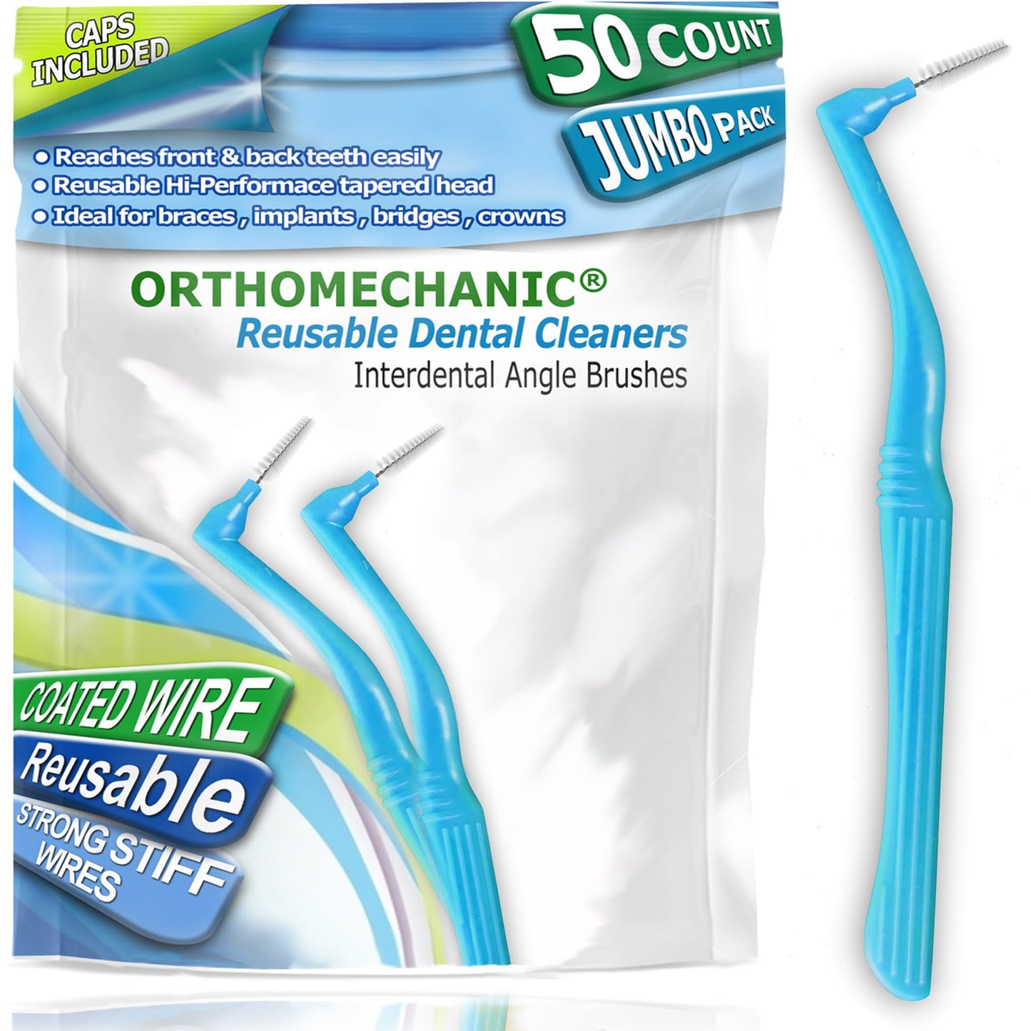 Orthomechanic Interdental Brush Angle Cleaners - Jumbo Pack (50 Brushes) (Standard) - Remove Plaque - Toothpick