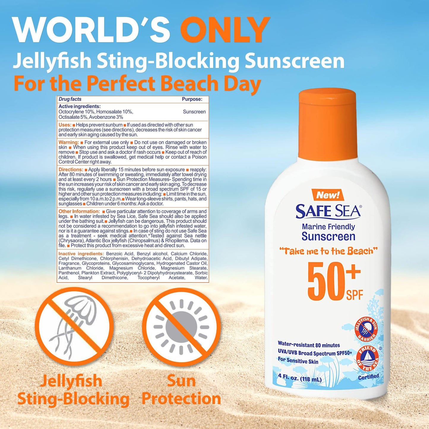 Safe Sea Anti-Jellyfish Sting Protective Lotion - Sunscreen - Sunblock - Sea Lice - Jelly Fish - 50SPF Adults (SPF50 + SPF40)