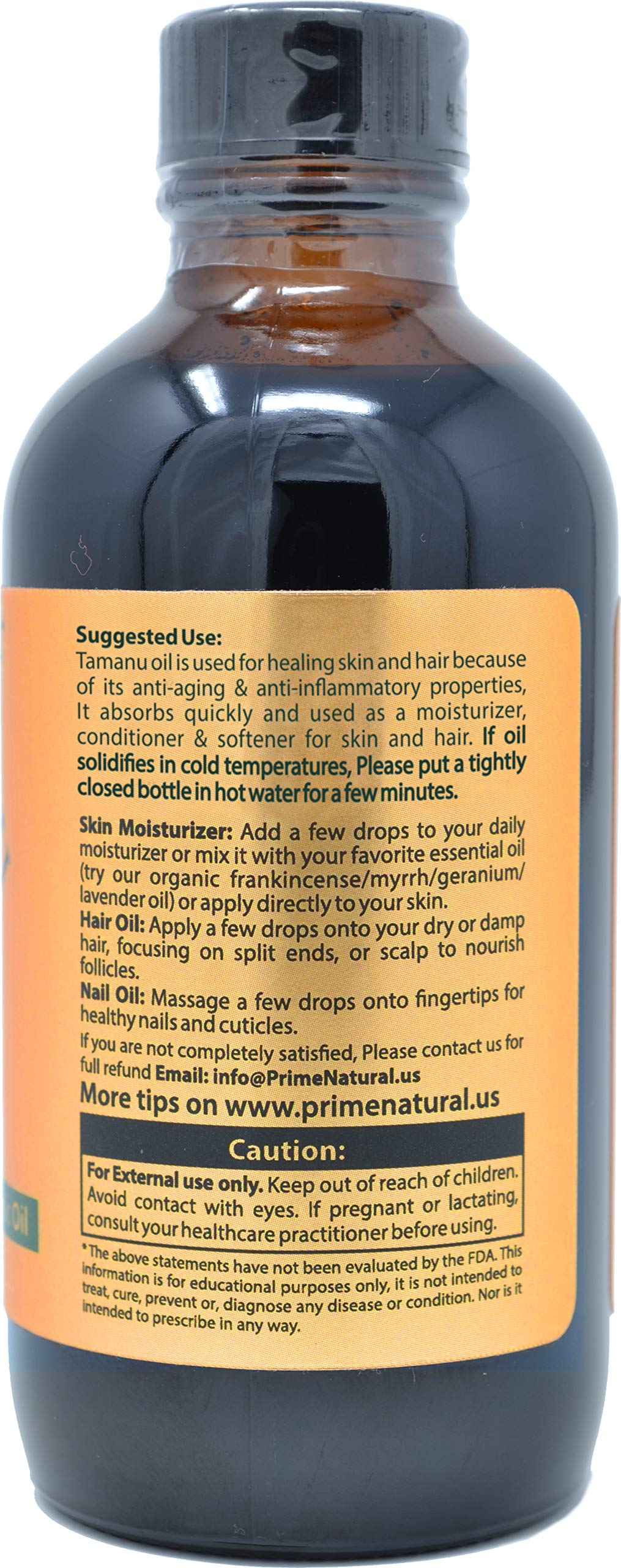 Prime Natural Organic Tamanu Oil - USDA Certified, 100% Pure, Cold Pressed, Unrefined, Virgin (4oz / 120ml) for Face, Hair & Skin Care - Natural Moisturizer