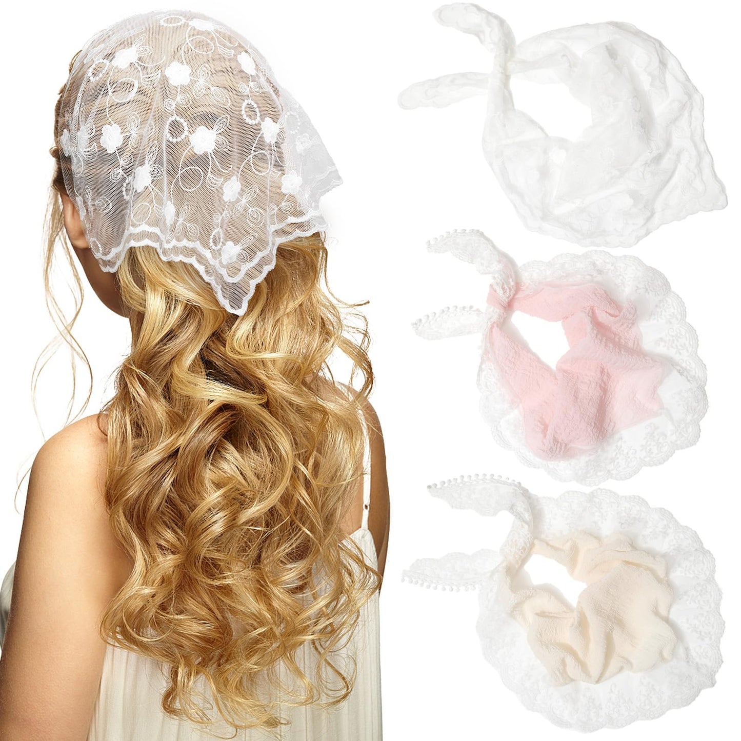 WELROG 3 PCS Hair Scarf, Hair Bandanas Chiffon Head Kerchief, Vintage Knitted Headband for Women, Headwrap for Girls