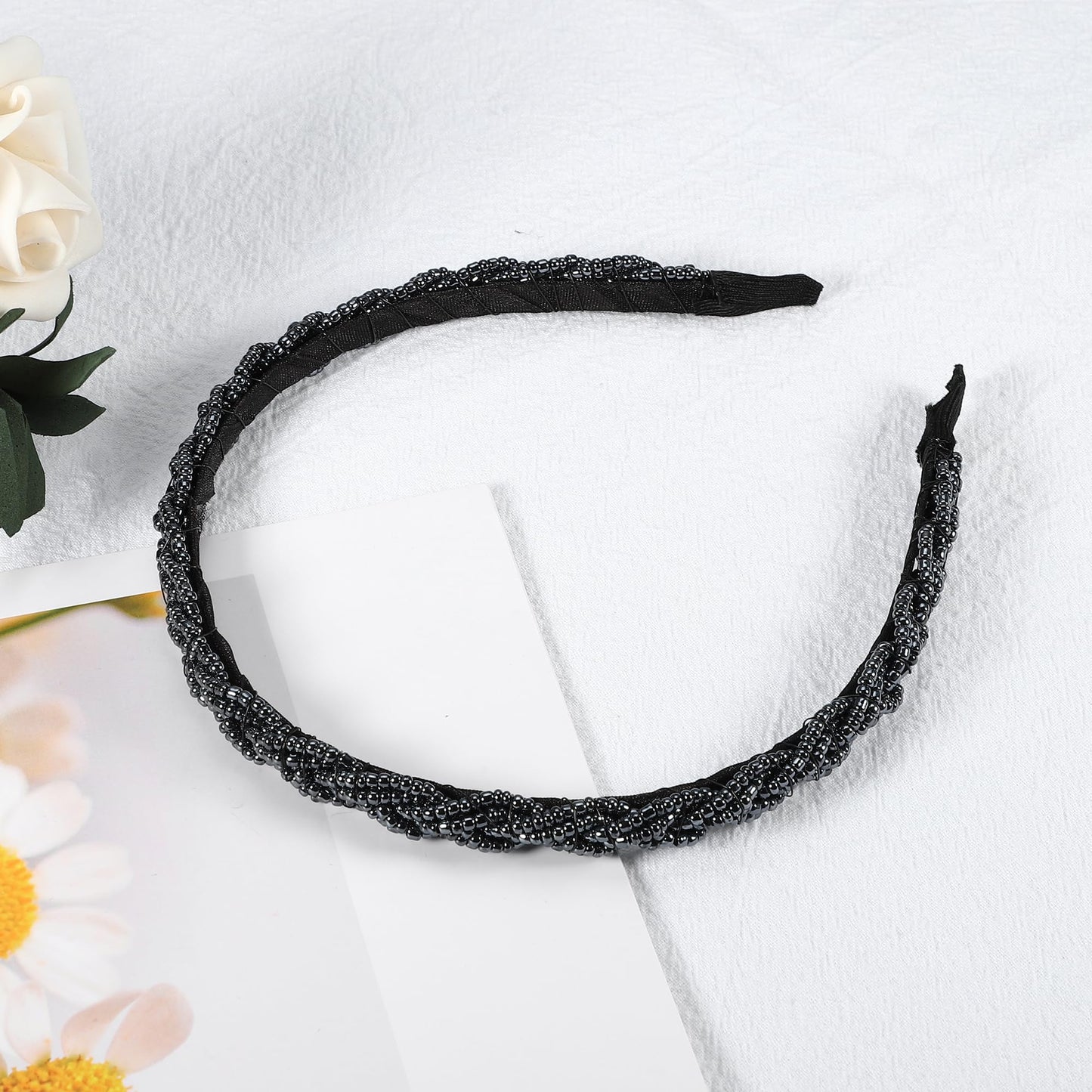 VOCOSTE 1 Pc Beaded Hair Hoop, Hairband for Women, Blue Black, 0.43 Inch Wide