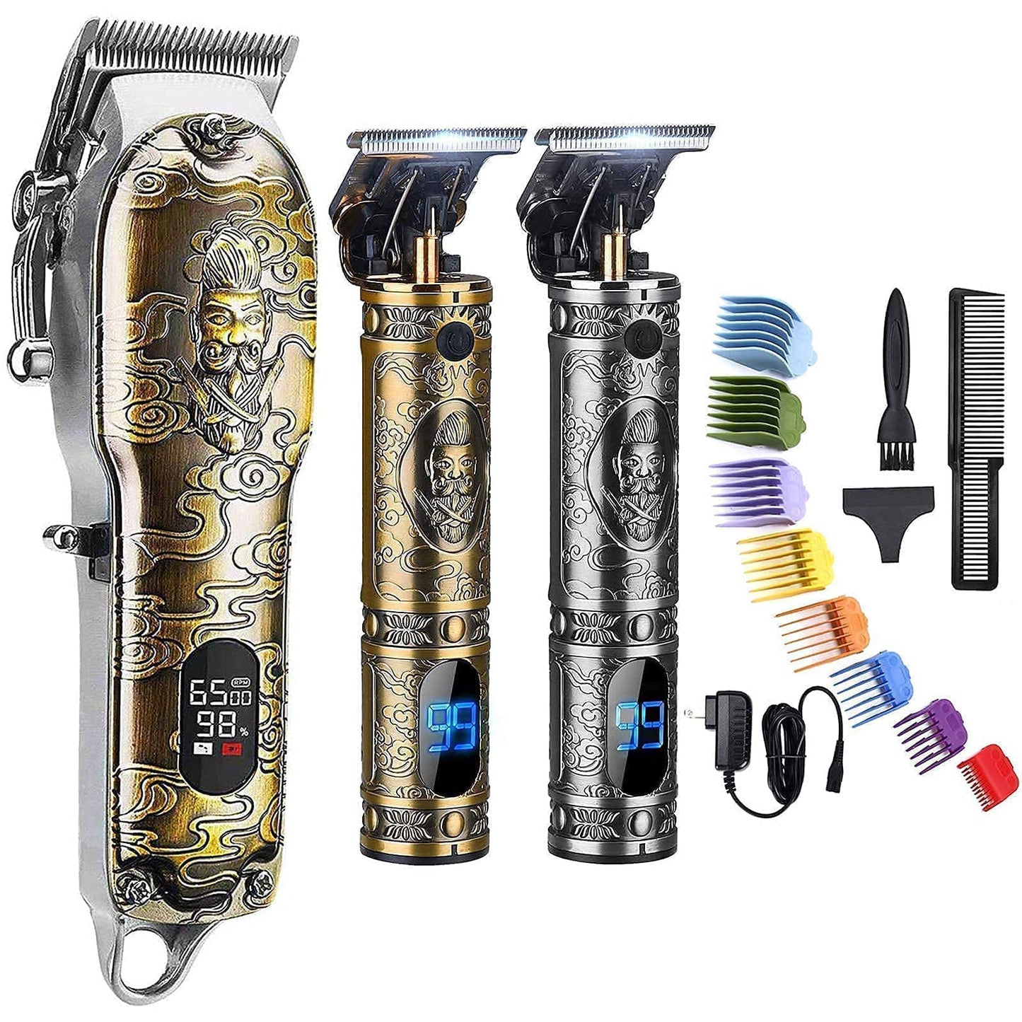 Professional Haircut Clippers and Trimmers Set of 3, Suttik Cordless Ornate Hair Clippers for Men, Barber Clippers for Hair Cutting Kit with T-Blade Beard Trimmer Set, Knight, LED Display