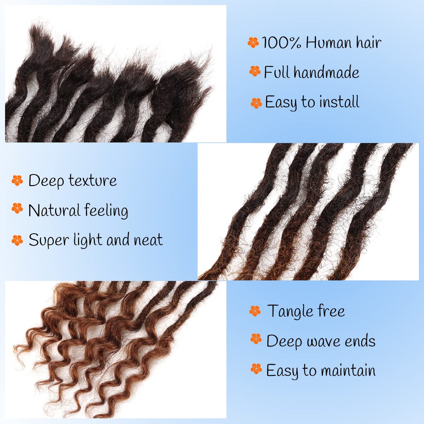 Orientfashion Human Hair Dreadlocks Extensions Freego Curly End Goddess Locs 0.6cm Thickness Real Human Hair Full Head Handmade Can Be Dyed and Bleached Soft Dreadlocks(10Inch 0.6cm 20locs, T1b/30)