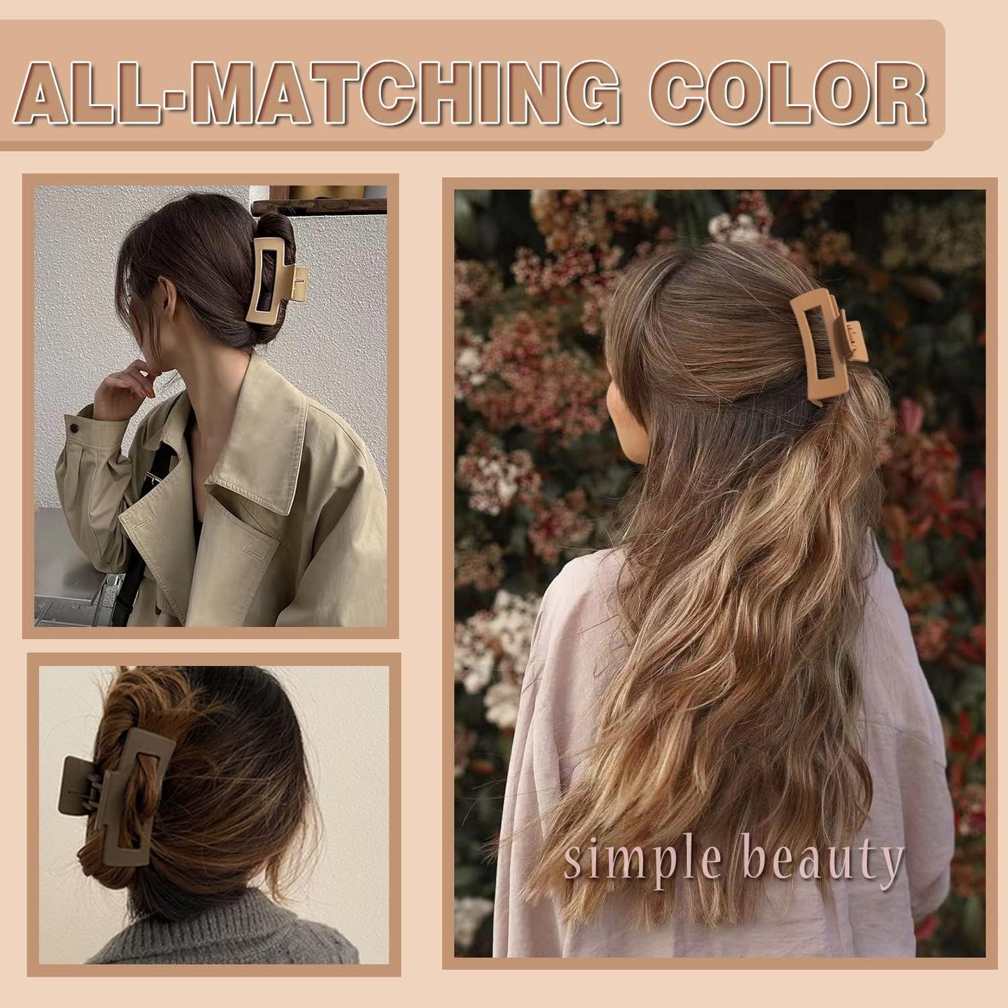 6 Pack Large Hair Clips, Strong Hold for Thick & Thin Hair, Multi-Color Claw Clips for Women & Girls