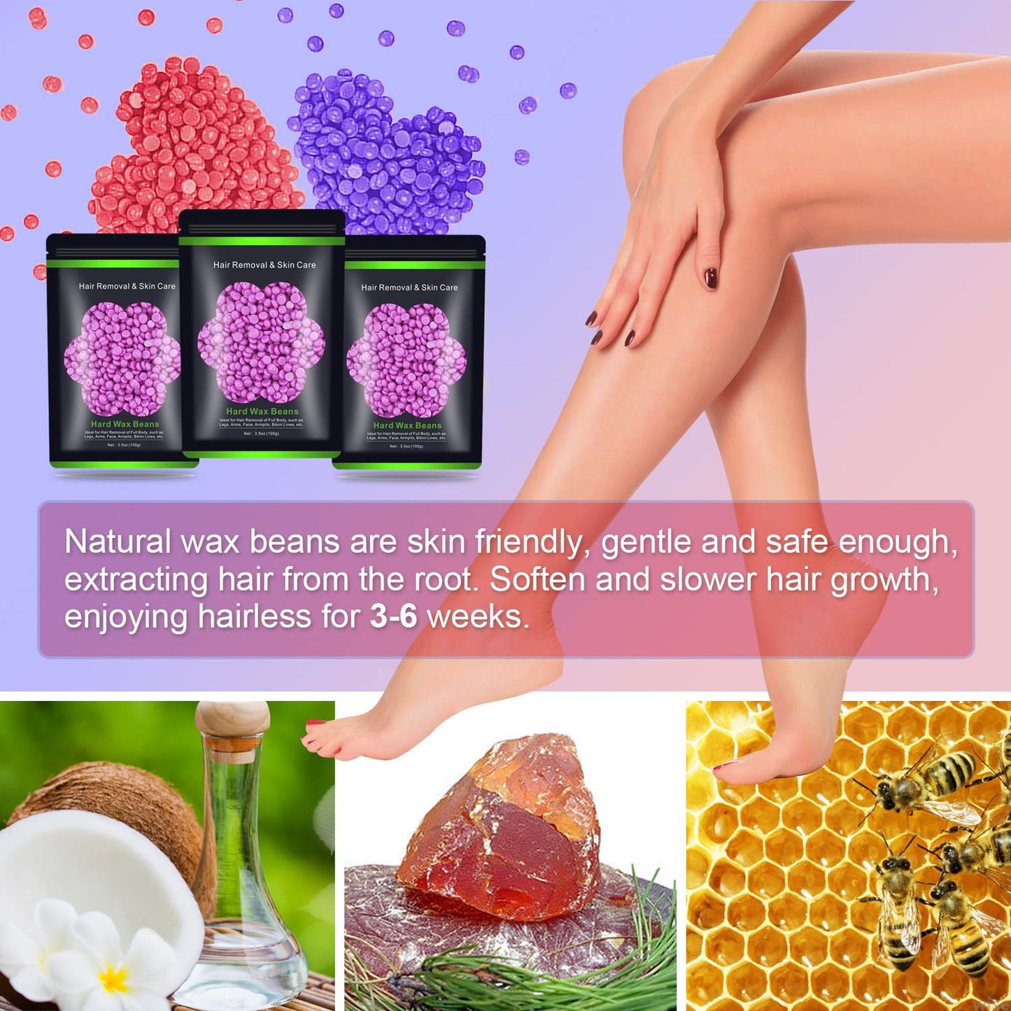 Wax Beads for Hair Removal 10.5 oz (300 g), Auperwel Hard Wax Beads for Sensitive Skin Brazilian, Face, Bikini, Eyebrow, Legs, Painless Waxing Beads for Women Men, 3 packs Wax Kit with 10 Wax Sticks