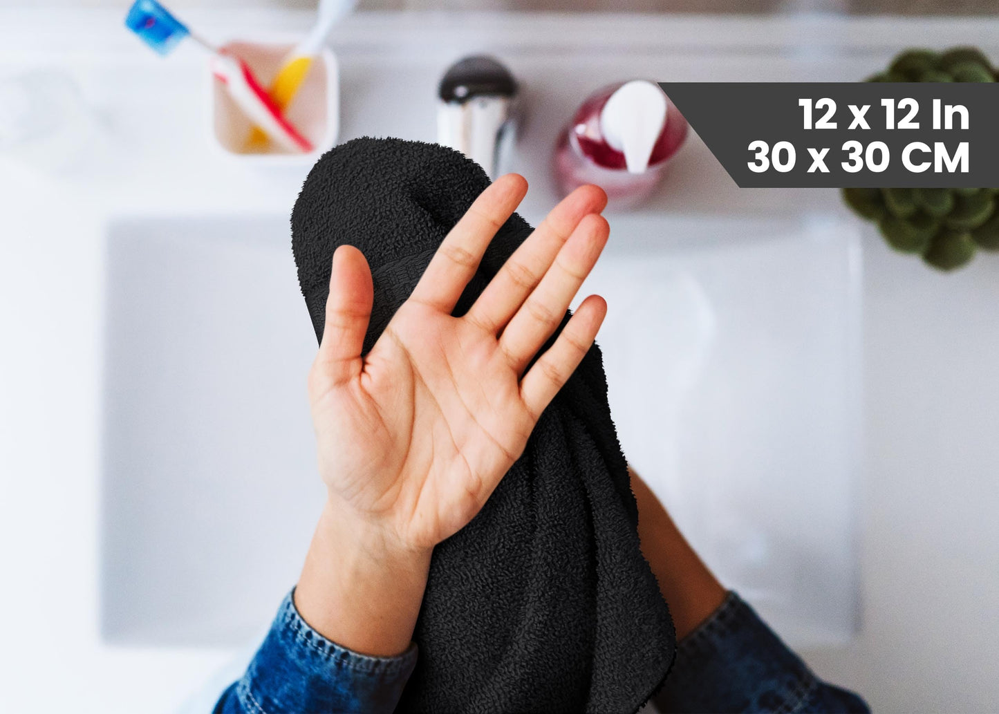 Utopia Towels [12 Pack Premium Wash Cloths Set (12 x 12 Inches) 100% Cotton Ring Spun, Highly Absorbent and Soft Feel Essential Washcloths for Bathroom, Spa, Gym, and Face Towel (Black)