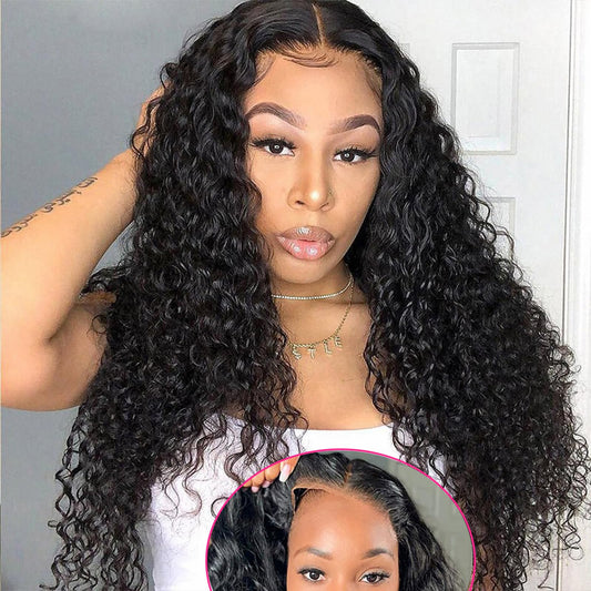 BeautyGrace 22Inch Glueless Wigs Human Hair Pre Cut Lace 4x4 Lace Closure Wigs Human Hair for Beginners Brazilian Virgin Deep Wave Lace Front Wigs Human Hair Natural Color(22Inch)