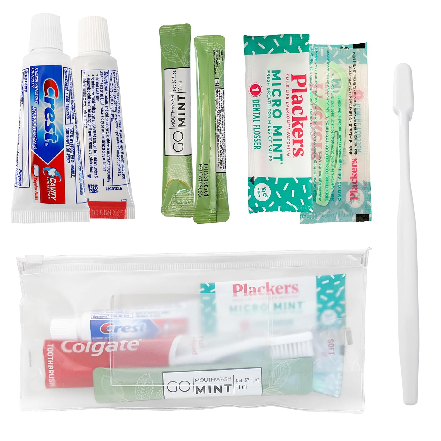 Travel-Sized Adult Dental Care Kit Bulk, TSA-Compliant Oral Care Bag Includes a Toothbrush, Floss Picks, Toothpaste, and Mint mouthwash
