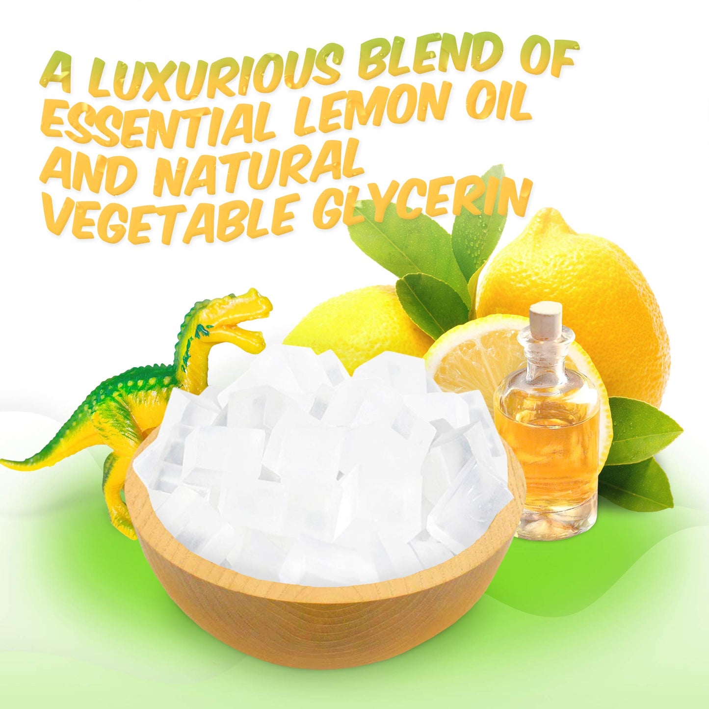 Relaxcation 1 Soap Bar For Kids with DINO Toy Inside - Natural Fresh LEMON Kids Soap - Clear Glycerin Safe For Skin - For Hand, Face and Body Wash - Handmade in USA - Glycerin Clear