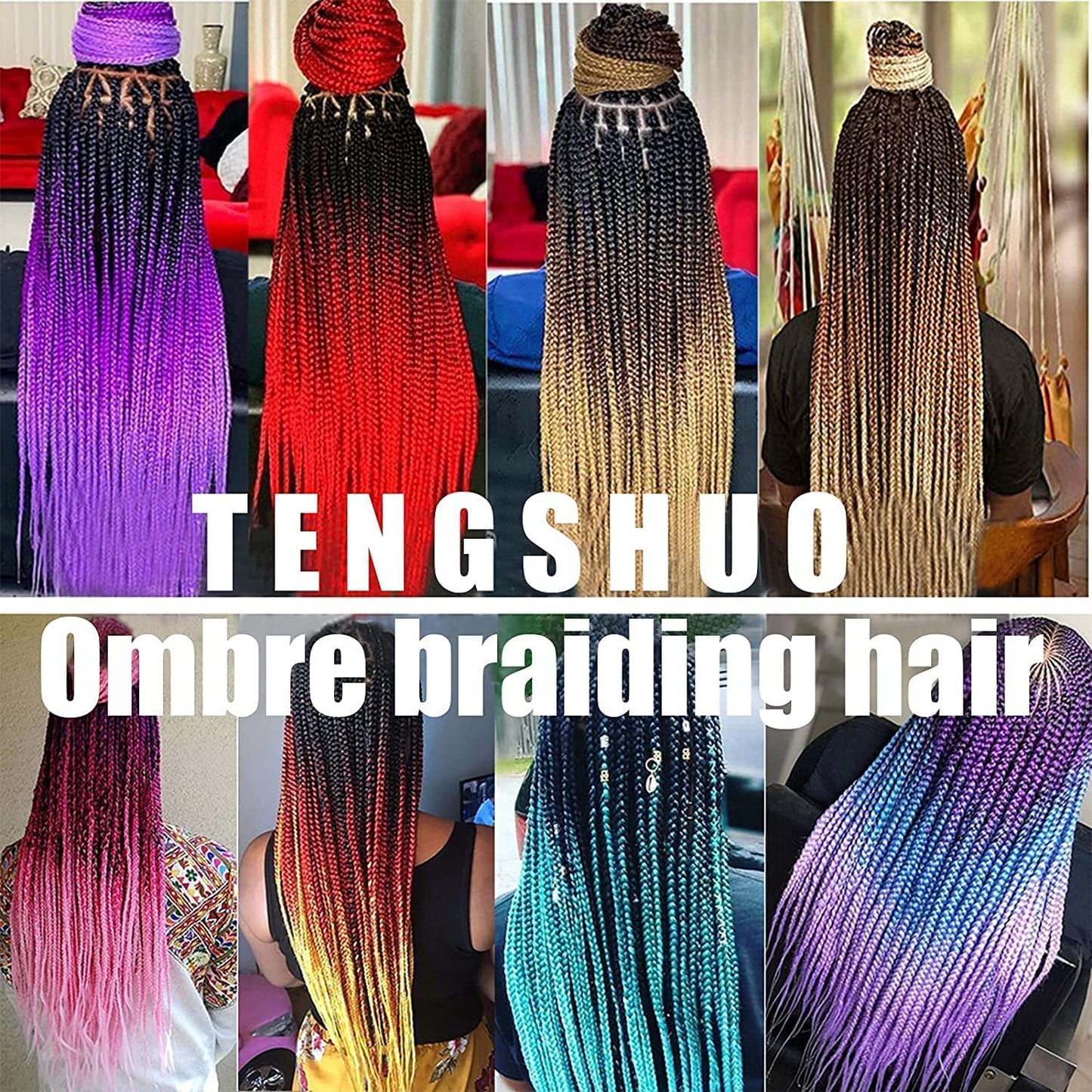 TENGSHUO FLY Black to Blue Braiding Hair 6 Packs Synthetic Braid Hair Extensions Jumbo Ombre Braiding Hair 24 Inch or Box Braids Twist Crochet Braids(24"6Pack,Black to Blue)