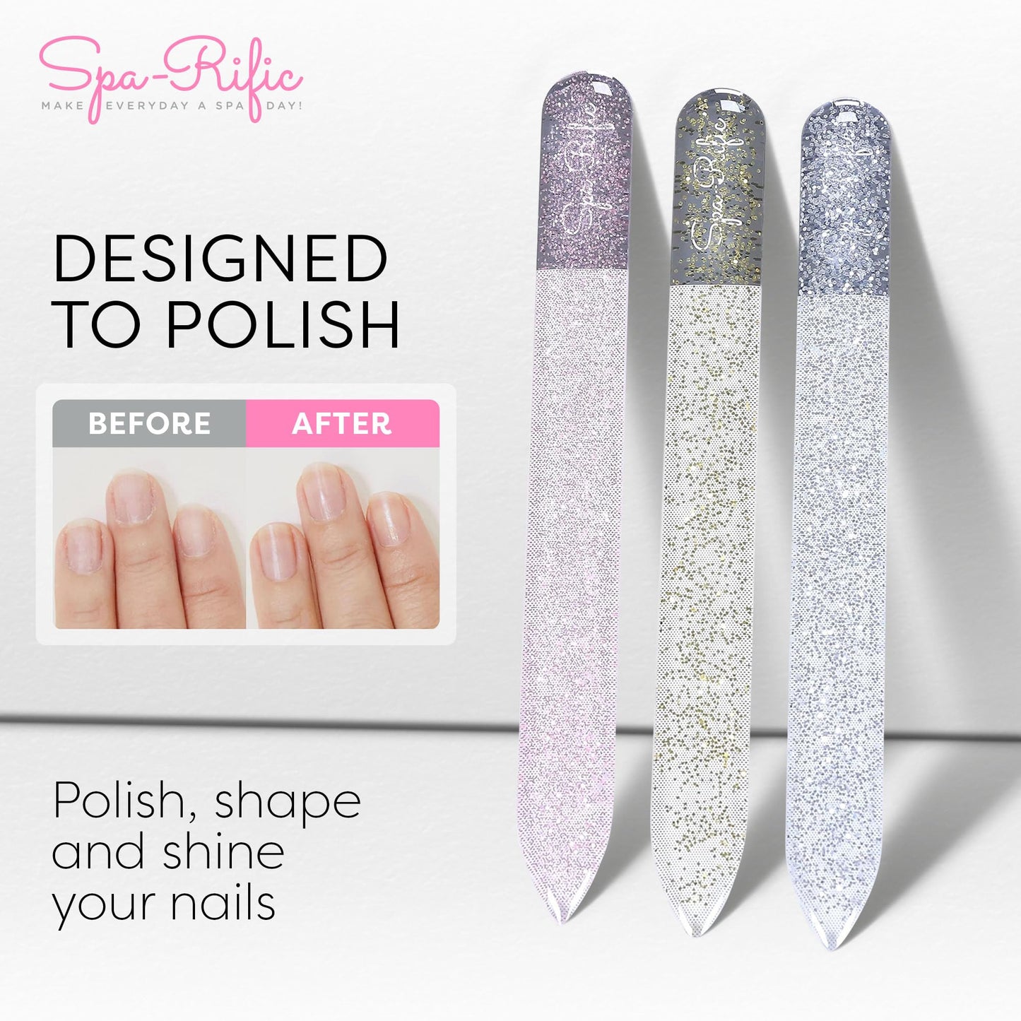 Spa-Rific Nano Laser Etched Glass Manicure Files 3pc Set, Professional Heavy Duty Nail Care Kit for Men, Women, and Adults