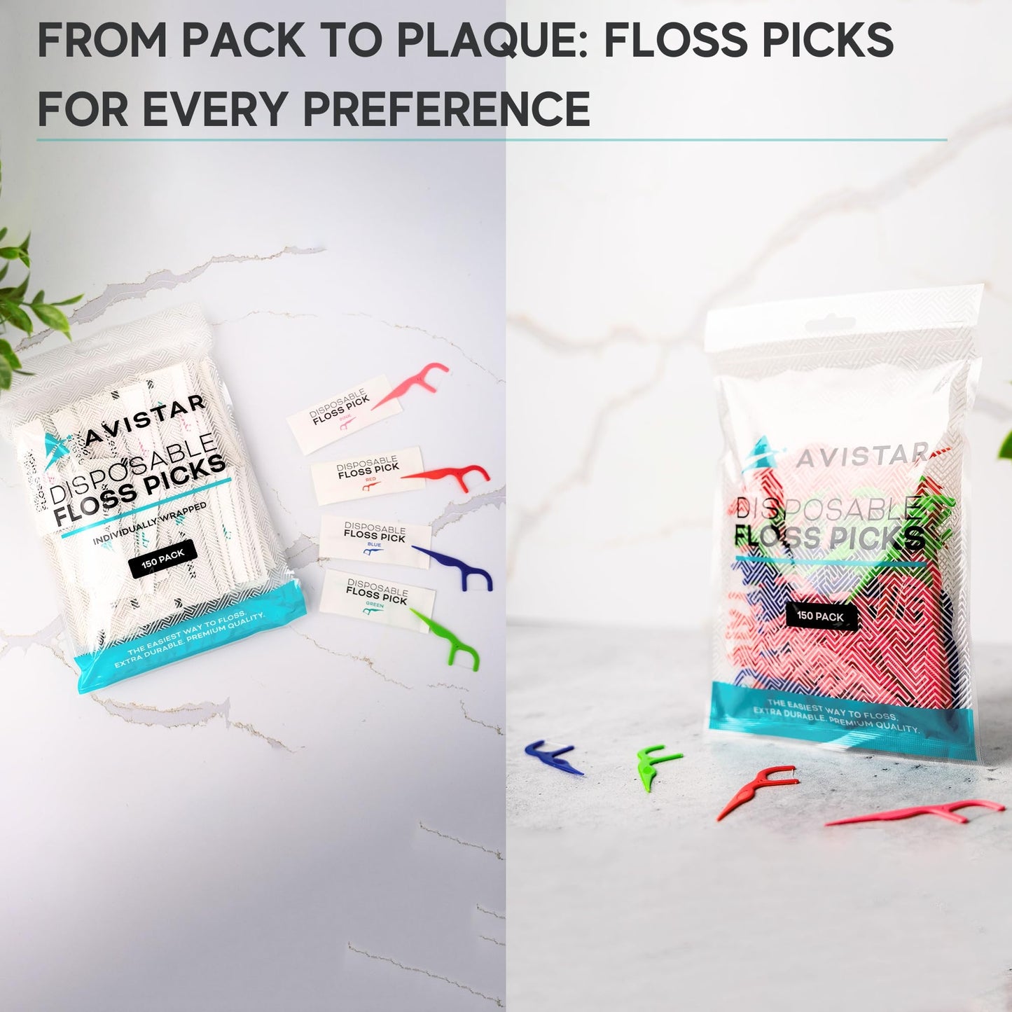 150 Travel Floss Picks Bulk - Green Easy Grip Disposable Floss Picks - Dental Floss Pick - Smooth Strong Dental Flossers for Teeth - Gently Removes Plaque & Food Particles Between Teeth