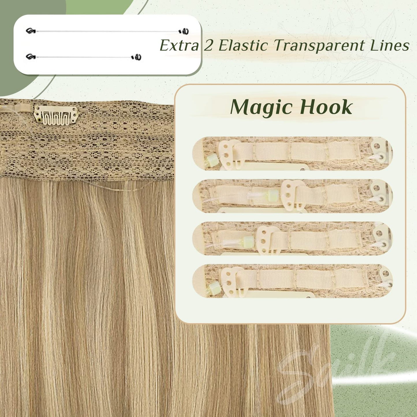 Sailk Blonde Wire Hair Extensions Human Hair Real Fish Line Extensions Dirty Blonde Highlight Light Blonde Natural Invisible Hairpieces Hair Extensions 20 Inch 100g