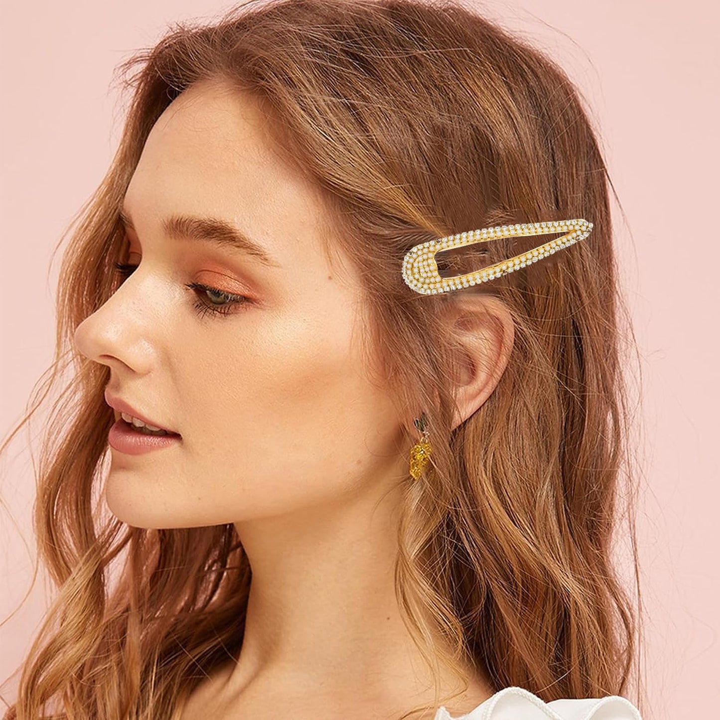 4Pcs Rhinestone Snap Hair Clips, Water Drop Crystal Snap Hair Barrettes, Glitter Shining Metal Snap Hair Clips, Glittering Hairpins Headwear Hair Accessories for Girls Women