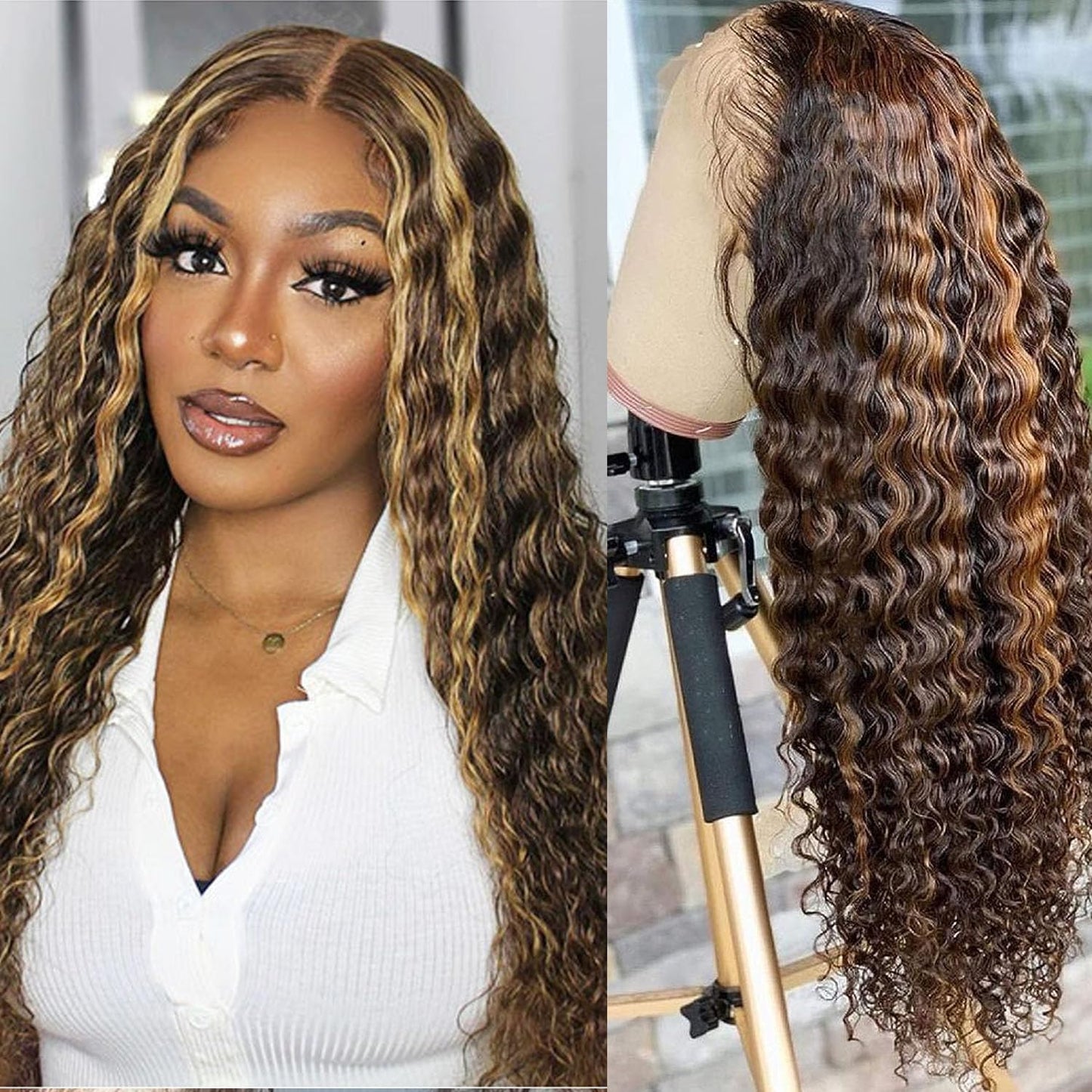 BLOCKICE Ombre Lace Front Wig Human Hair Wigs for Black Women 4/27 highlight lace front wigs human hair Honey Blonde 13x4 Deep Wave Lace Frontal Wig Pre Plucked 26 Inch