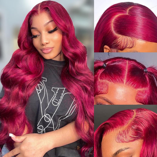 Silinli 99J Burgundy Lace Front Wigs Human Hair 180% Density 13X4 HD Lace Front Wigs Human Hair Body Wave Lace Front Wigs Human Hair Pre Plucked Frontal Wigs Human Hair 20 Inch