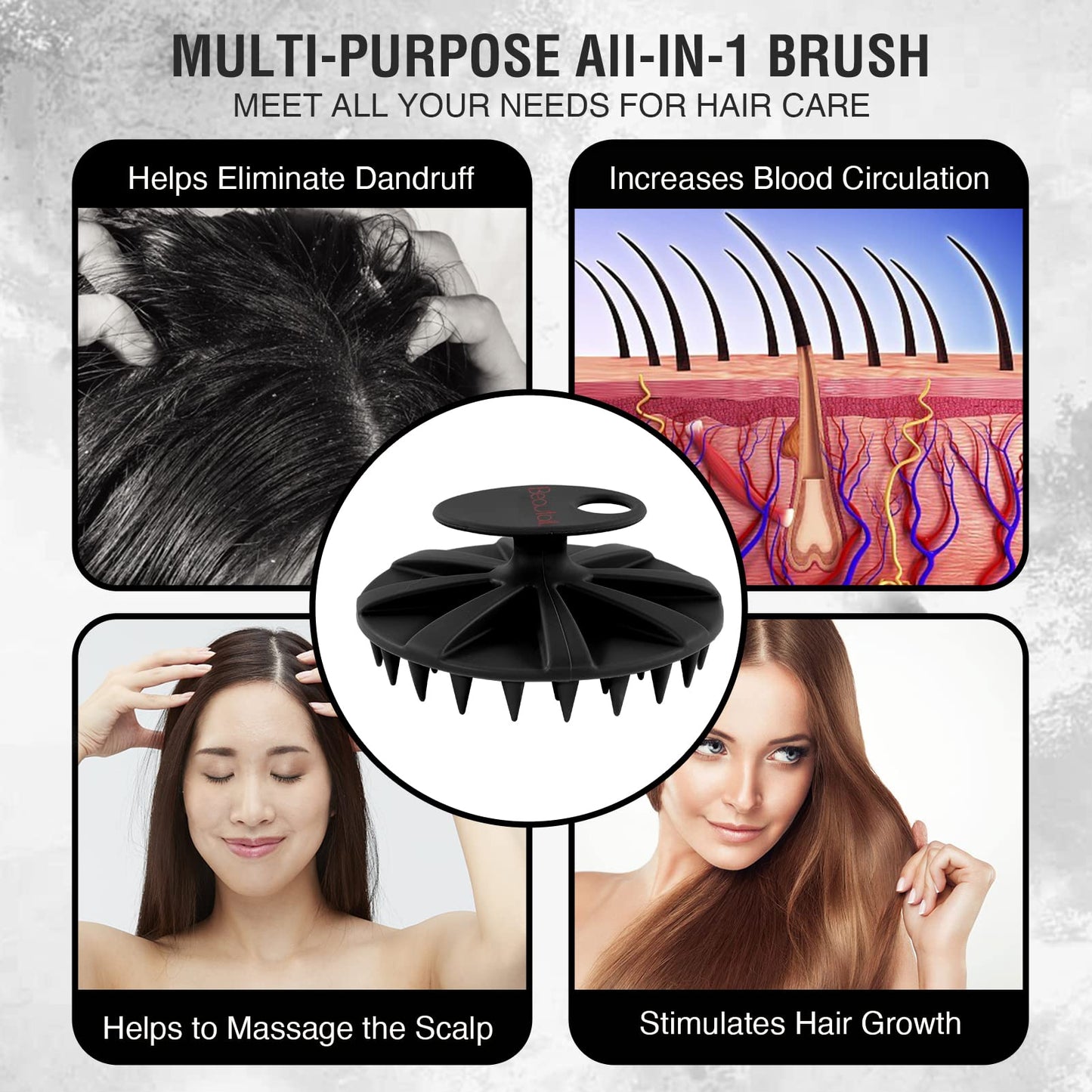 BEAUTAIL 1 Pack Silicone Body Scrubber Bath Shower Brush and 1 Pack Silicone Scalp Massager Shampoo Brush, Black