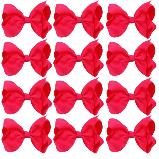 4 Inch Boutique Girls Hair Bows Hair Clips for Baby Girls Toddlers 12 Pcs Solid Color (Shocking hot pink)