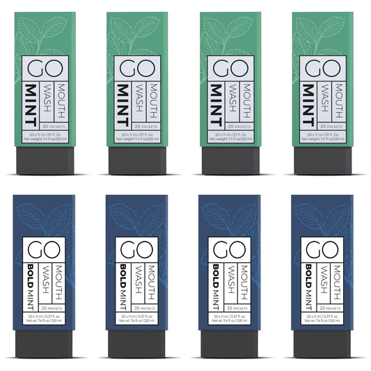 BOLD Mint GO Travel Size Mouthwash Packets BOLD Mint – Individual Mini Mouthwash for Fresh Breath - Smart Packet Design to reduce travel bottle waste -BOLD Mint Flavored Portable Travel Mouthwash Bulk
