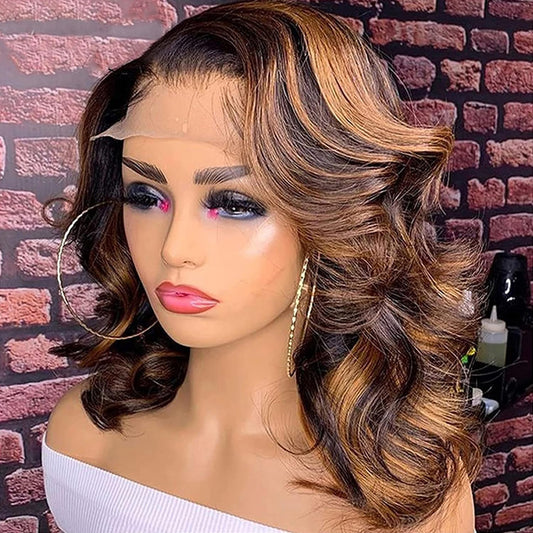 SUNTU Highlight Ombre HD Transparent 13x4 Lace Front Wigs Honey Blonde P4/27 Body Wave Lace Front Wigs Brazilian Human Hair for Black Women Pre Plucked with Baby Hair (16 Inch)