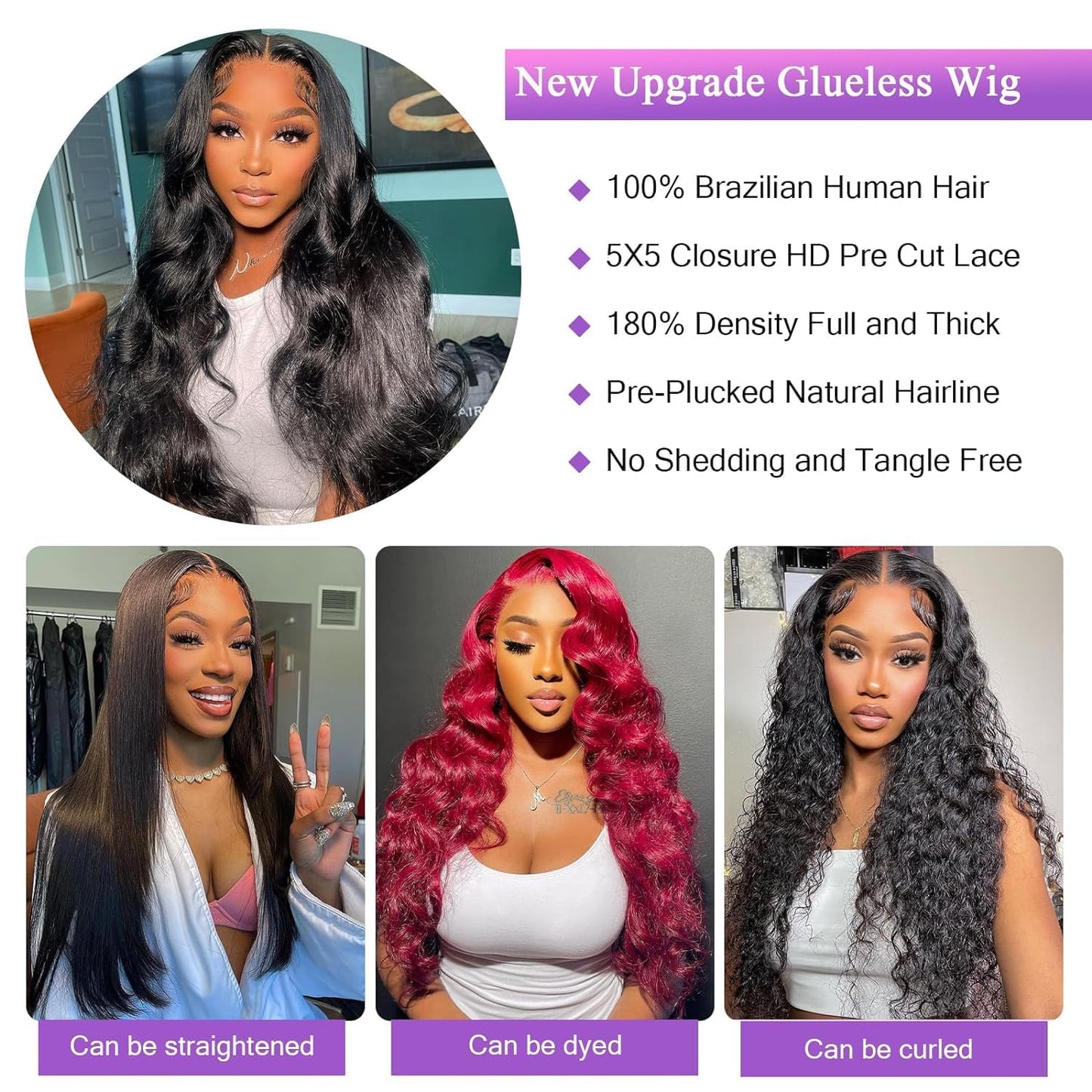 oveflect Glueless Wigs Human Hair Pre Plucked Pre Cut for Beginners Body Wave 5X5 HD Closure No Glue Wig for Women (18 Inch)