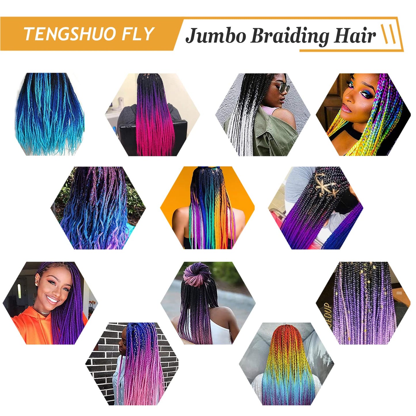 TENGSHUO FLY Black to Blue Braiding Hair 6 Packs Synthetic Braid Hair Extensions Jumbo Ombre Braiding Hair 24 Inch or Box Braids Twist Crochet Braids(24"6Pack,Black to Blue)