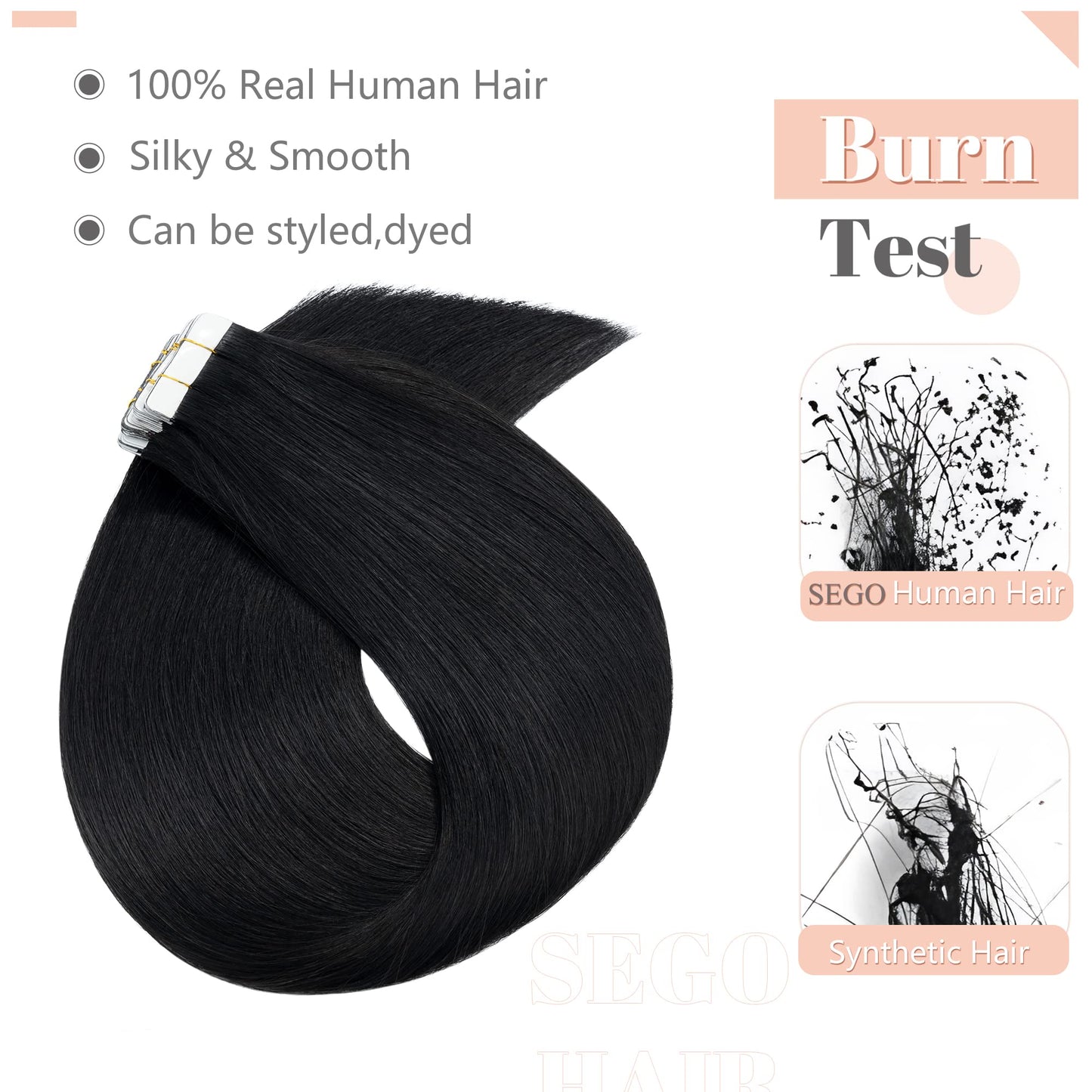 SEGO Tape in Hair Extensions Human Hair 18 Inch 100g 40pcs Natural Straight 100% Remy Rooted Seamless Skin Weft Invisible Double Sided Tape Hair for Women-Jet Black