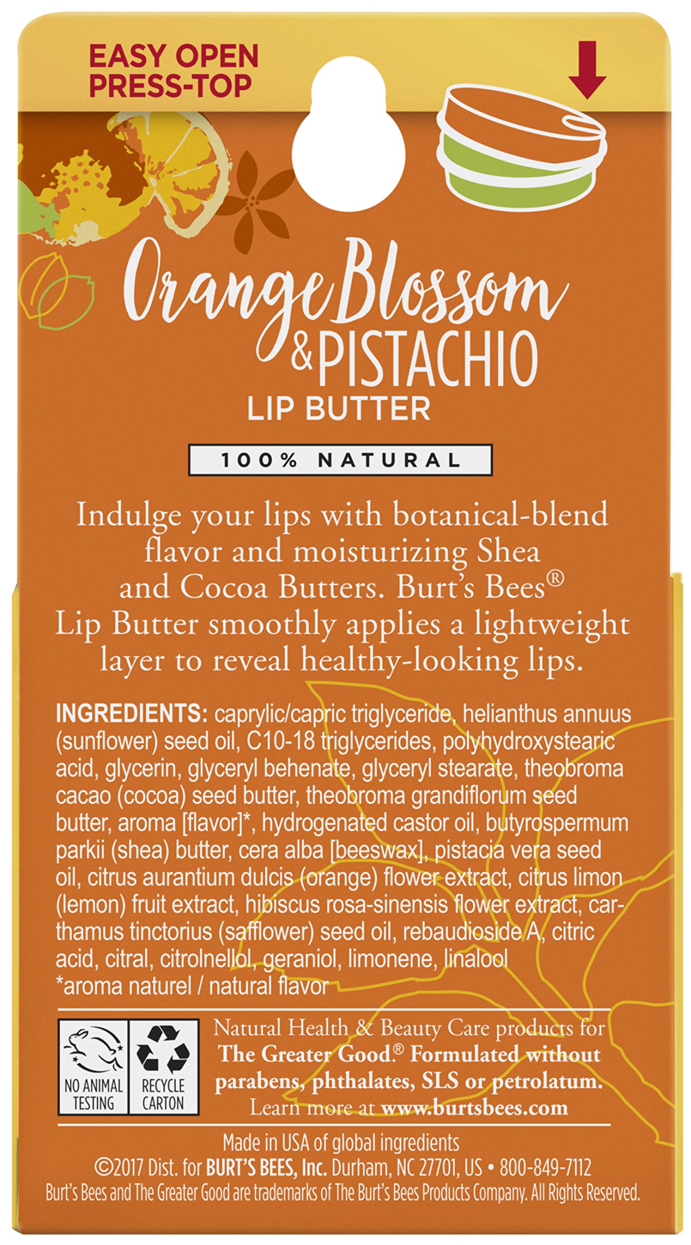 Burts Bees Orange Blossom and Pistachio Lip Butter Lip Balm Unisex 0.4 oz