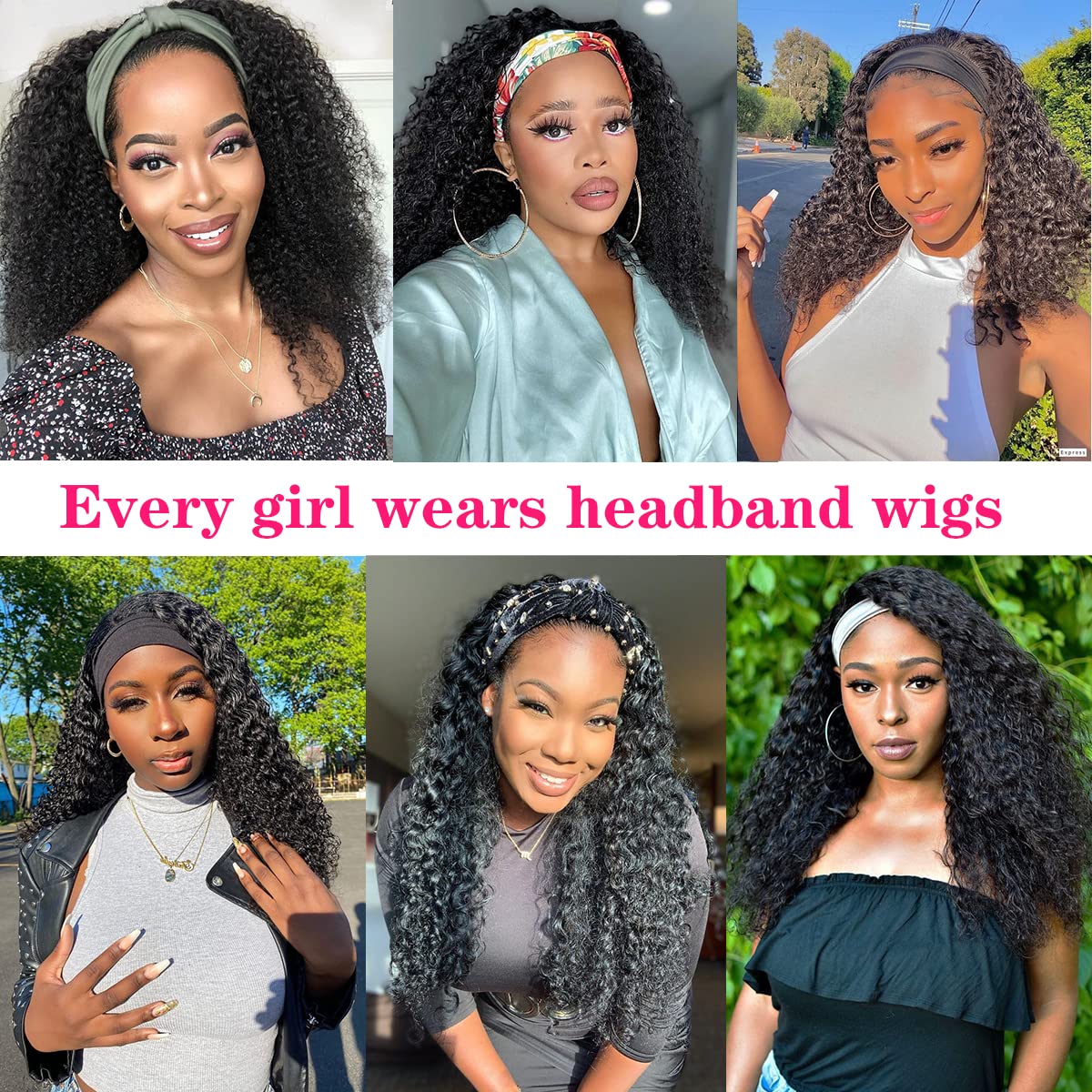 SUPERNOVA Headband Wig Human Hair Curly Headband Wigs For Women 180% Density Kinky Curly Headband Wig Human Hair Brazilian Glueless None Lace Front Wigs Hair（18inches）