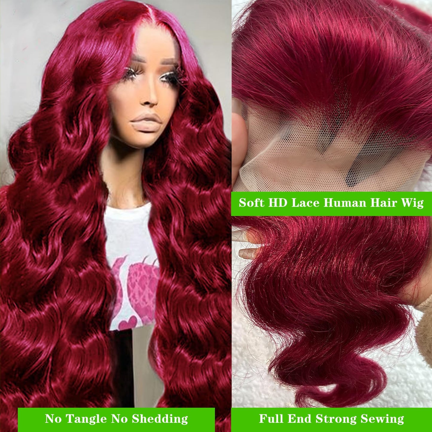 Ptgat 99j Burgundy Lace Front Wigs Human Hair Pre Plucked 13x4 Red Lace Front Wigs Body Wave Glueless Wigs Human Hair 200% Density 99j Transparent HD Lace Frontal Wigs