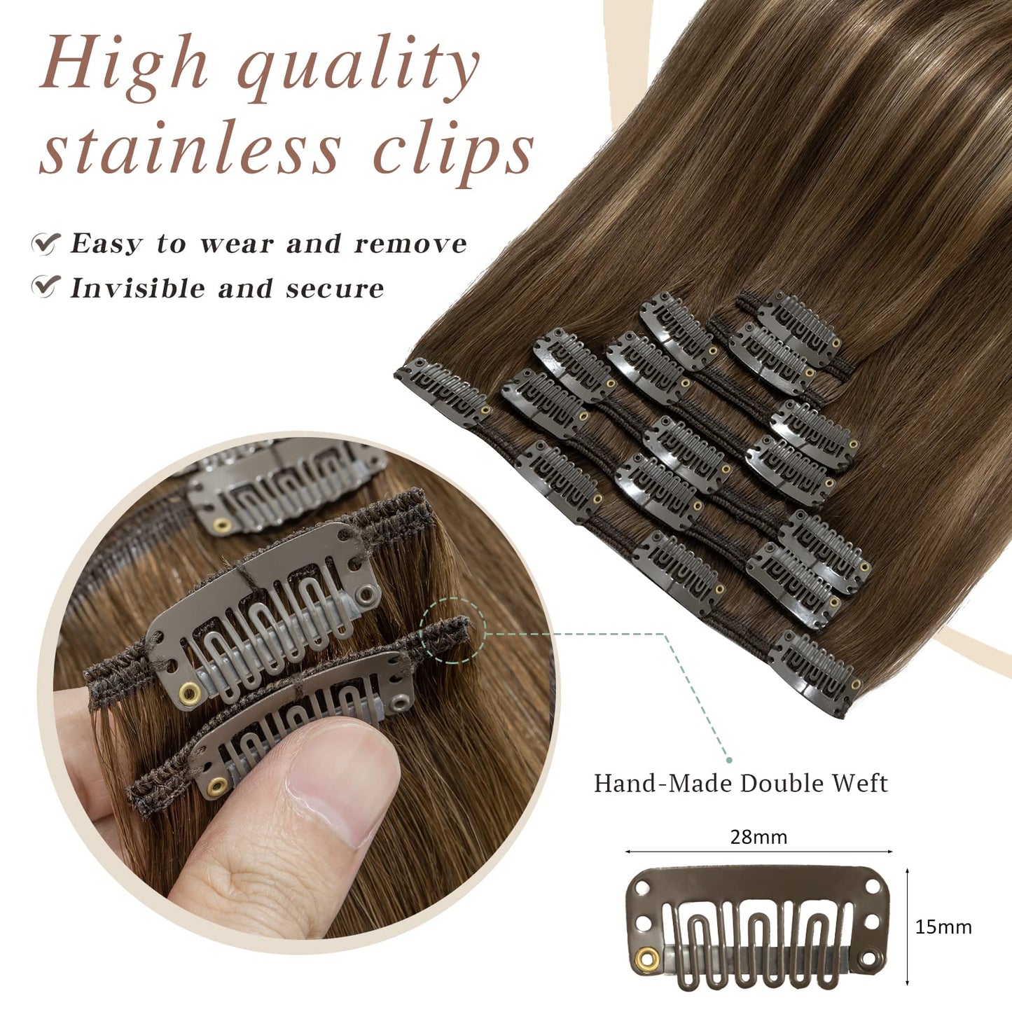 SEGO Hair Extensions Clip In Extensions Real Human Hair Seamless Balayage Clip in Hair Extensions Double Weft For Women Natural Straight 14/16/18/20/22″ 7PCS 120g