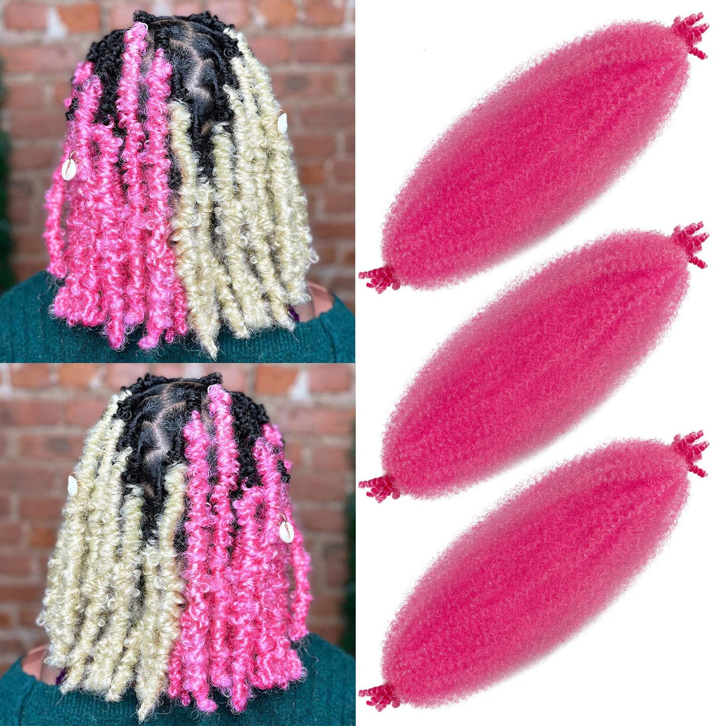 Pink Marley Hair for Kids 3 Pack Pre-Separated Spring Twist Hair for Soft Locs Hot Pink Kids Braiding Hair 16 Inch Springy Afro Twist Crochet Hair Marley Twist Braiding Hair