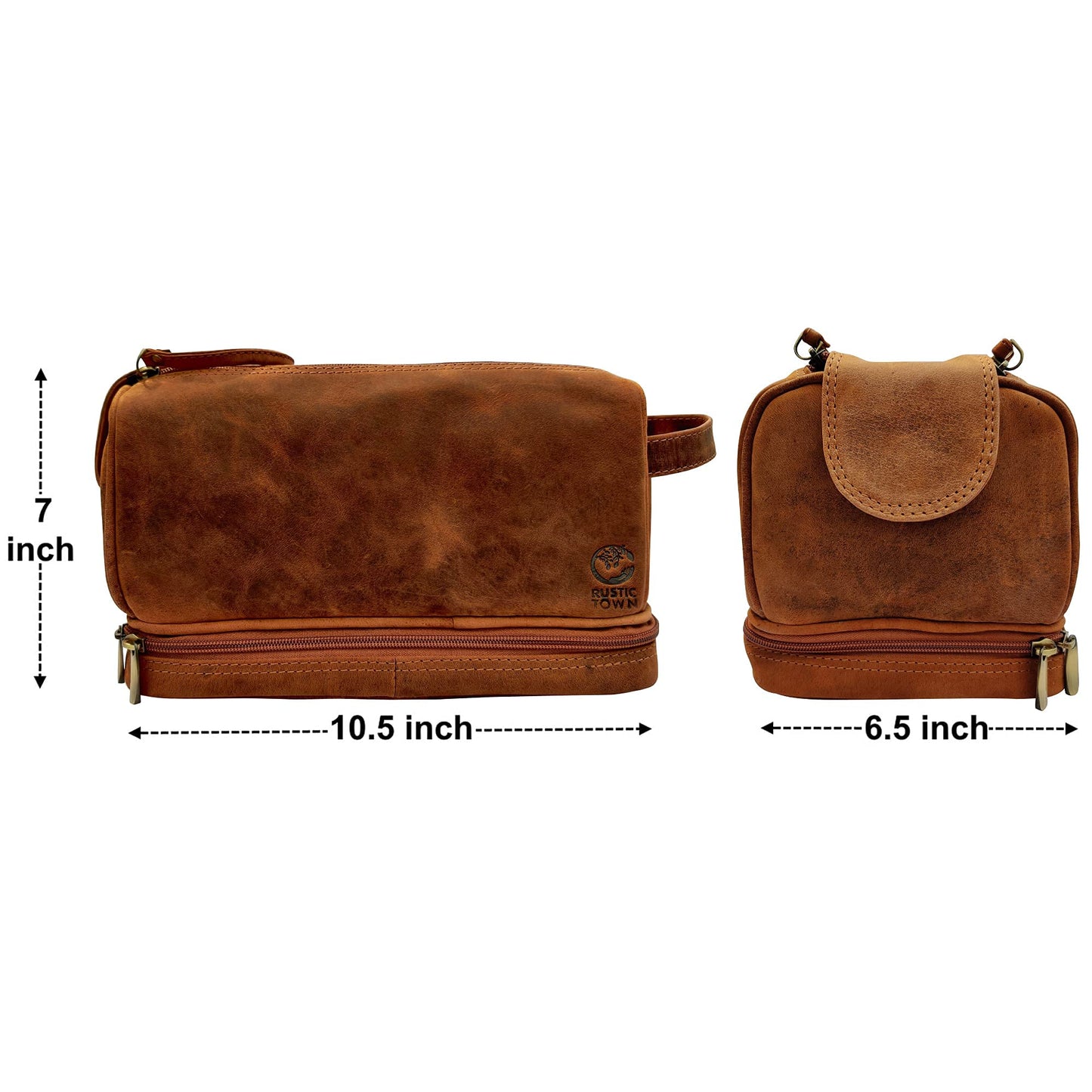 RUSTIC TOWN Handmade Quality Leather Toiletry Bags Combo - The Best Masculine Travel Gift For Men and Women