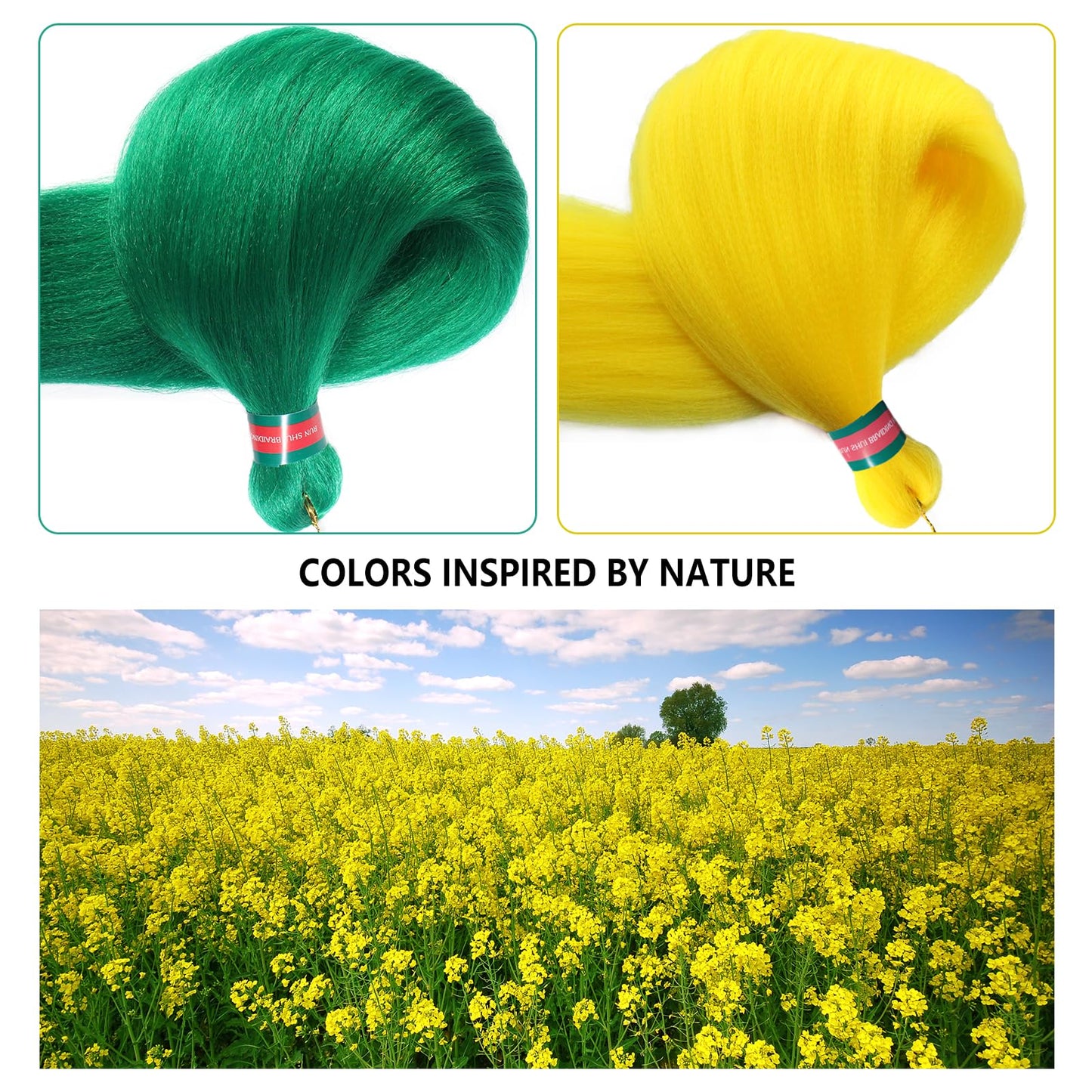 RUN SHUI Green+Yellow Pre stretched Braiding Hair 2 Packs Pre feathered Braid Hair Extensions 30 Inches Hair Braids