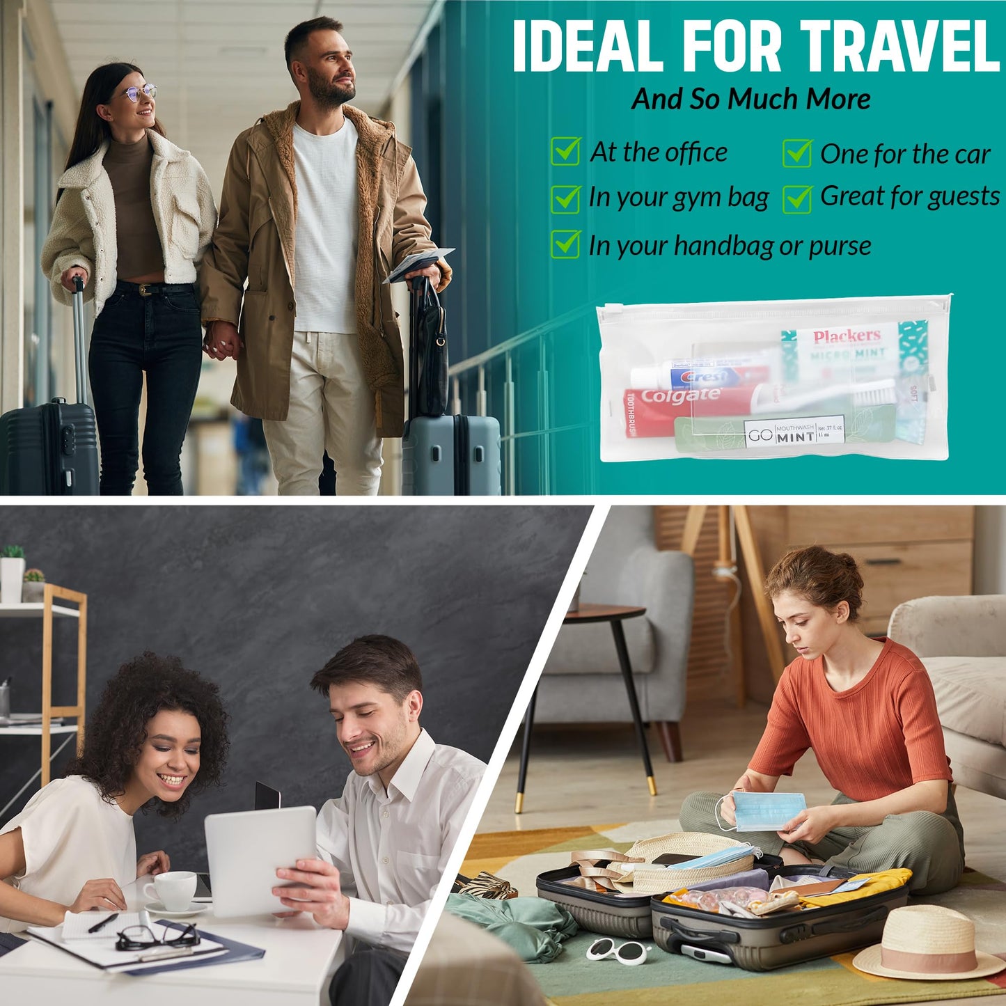 Travel-Sized Adult Dental Care Kit Bulk, TSA-Compliant Oral Care Bag Includes a Toothbrush, Floss Picks, Toothpaste, and Mint mouthwash