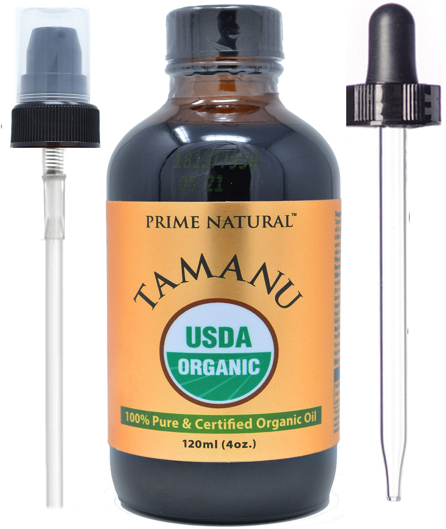 Prime Natural Organic Tamanu Oil - USDA Certified, 100% Pure, Cold Pressed, Unrefined, Virgin (4oz / 120ml) for Face, Hair & Skin Care - Natural Moisturizer