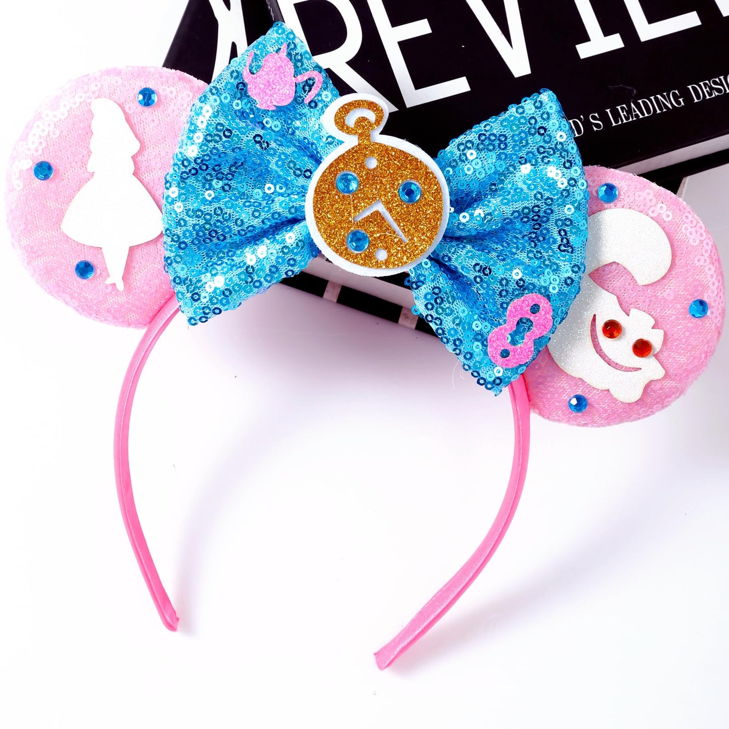 Opzzqz Mouse Ear Headbands for Women Giltter Bow Headband for Girls Birthday Party Decorations