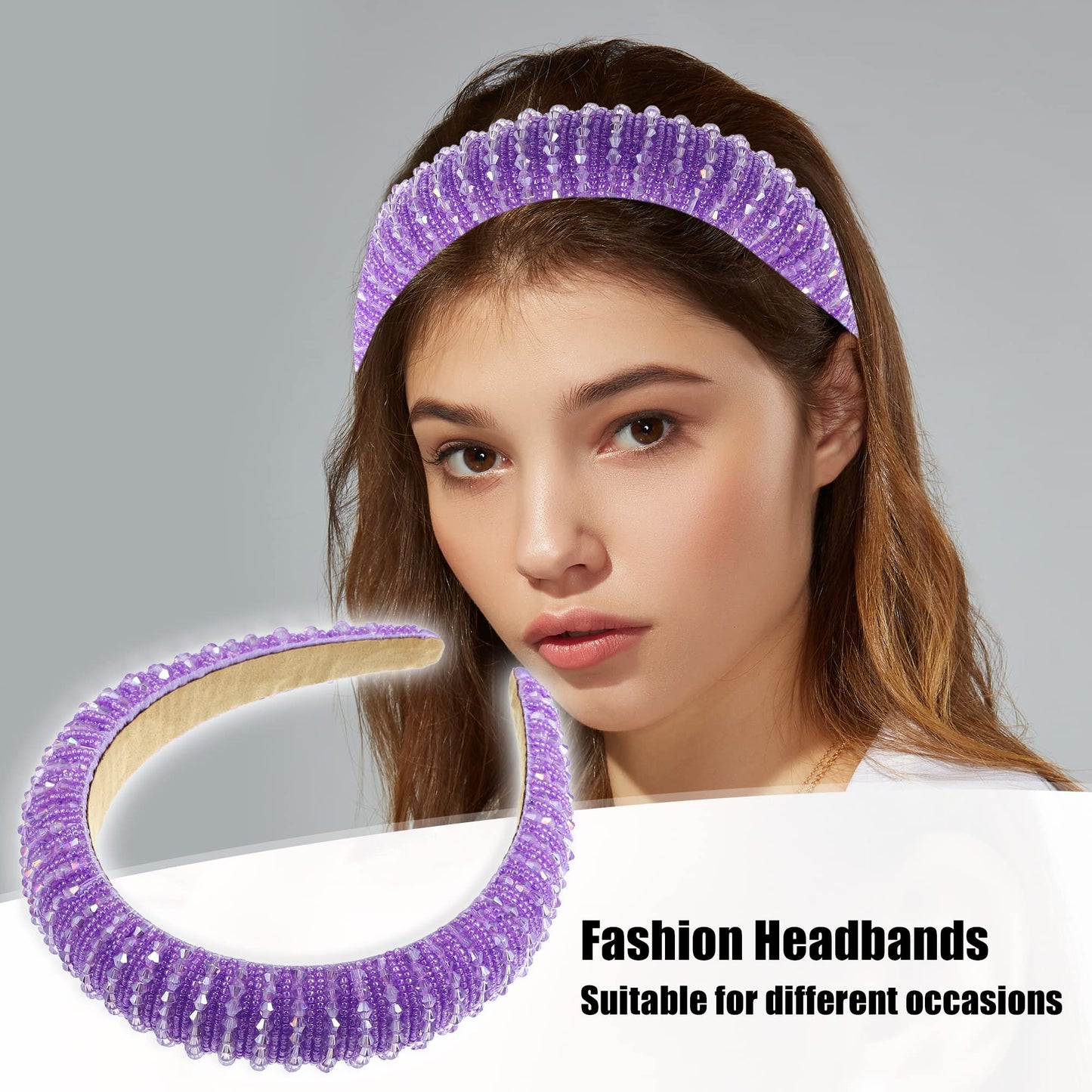 VOCOSTE Crystal Headband, Rhinestone Hairband for Women, Purple, 1.2 Inch Wide