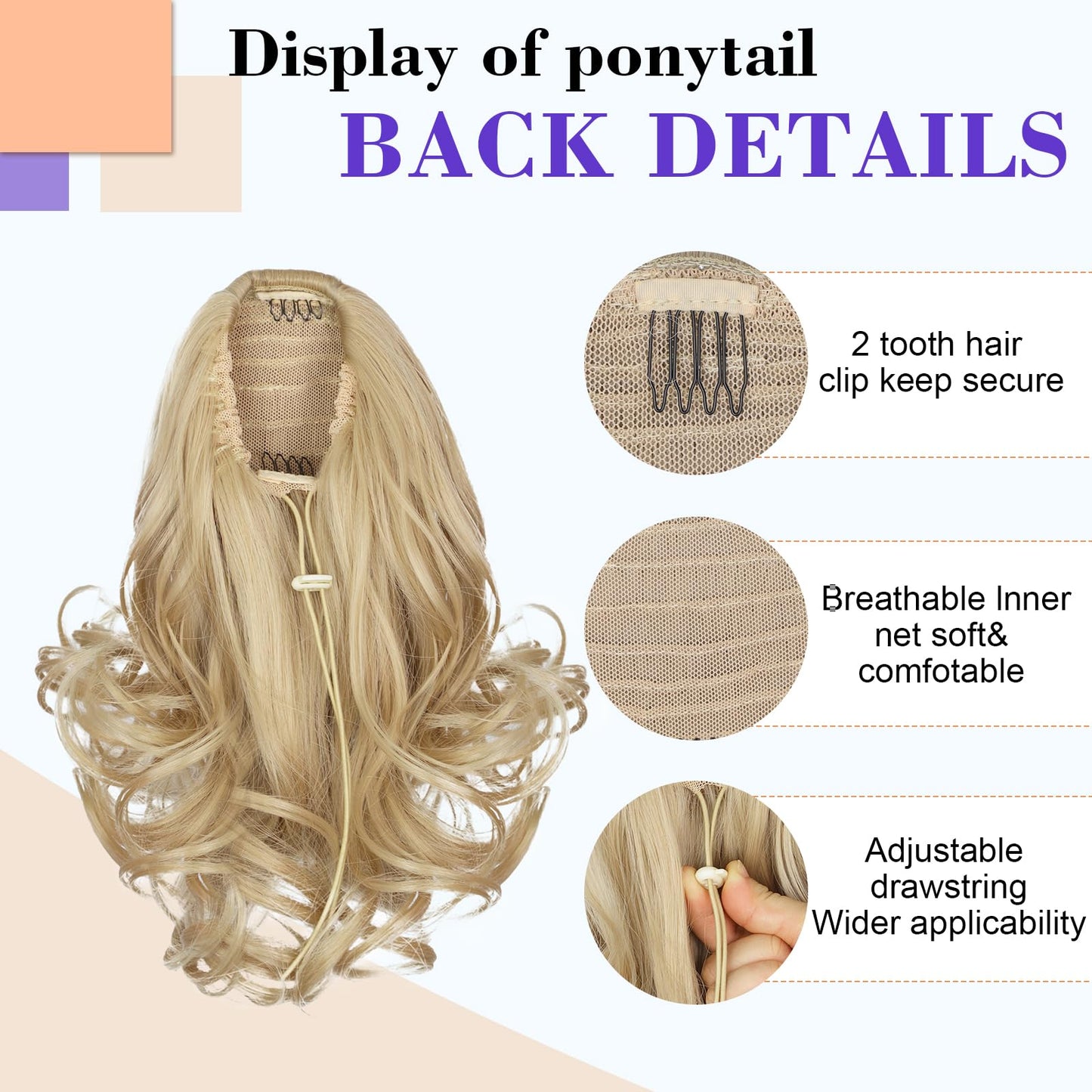 AISI BEAUTY Blonde Ponytail Extension Short Curly Wavy Drawstring Ponytail for Women Synthetic Pony Tail Hair Extensions(11 Inches)