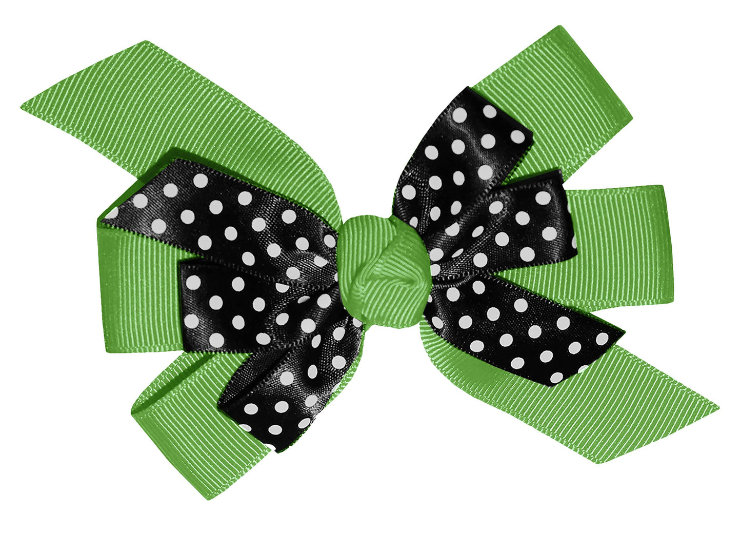 WD2U Girls 4.5" Black Dotted Grosgrain Boutique Hair Bow Alligator Clip (Apple Green)