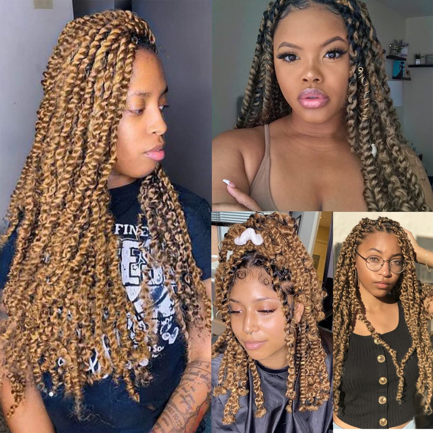 Ubeleco 18 Inch Passion Twist Hair, Blonde Water Wave Crochet Hair for Women Passion Twist Crochet Hair 22 Strands/Pack Long Bohemian Synthetic Curly Passion Twists Braiding Hair Extensions(7pcs,#27)