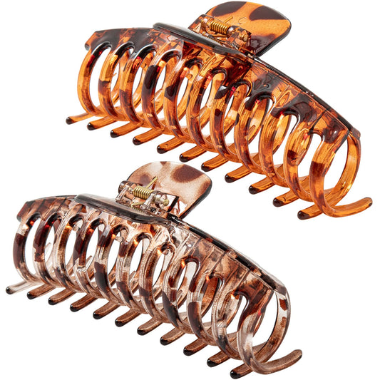Accglory 5.5 Inches Extra Large Hair Clips for Long Thick Hair Women’s Jumbo Hair Claw Clips 2 Counts in Set Hair Accessories (light leopard and coffee leopard)