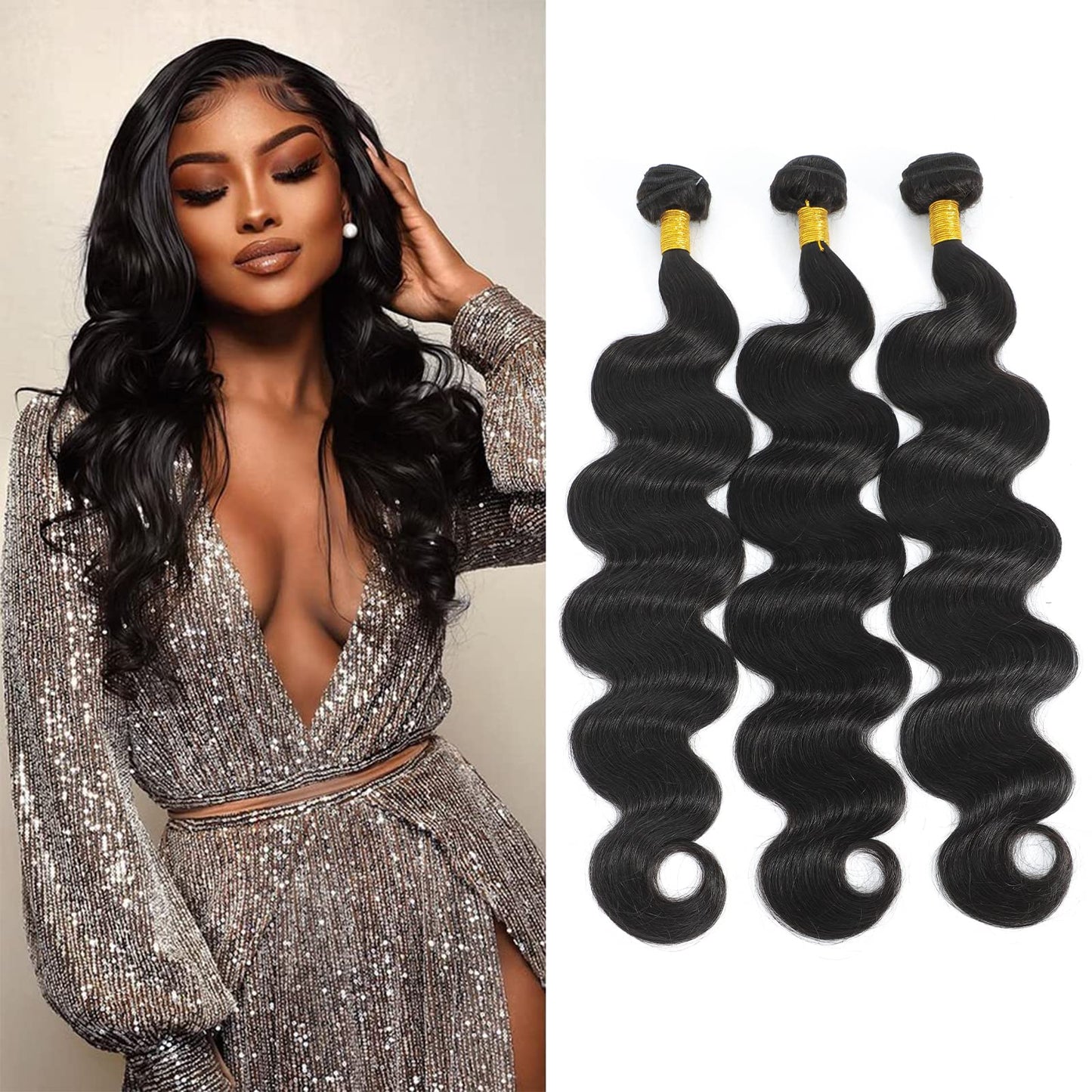 10A Body Wave Bundles Raw Real Human Hair Bundles 18 20 22 Inch 100% Unprocessed Brazilian Virgin Human Hair 3 Bundles 1B Color for Black Women